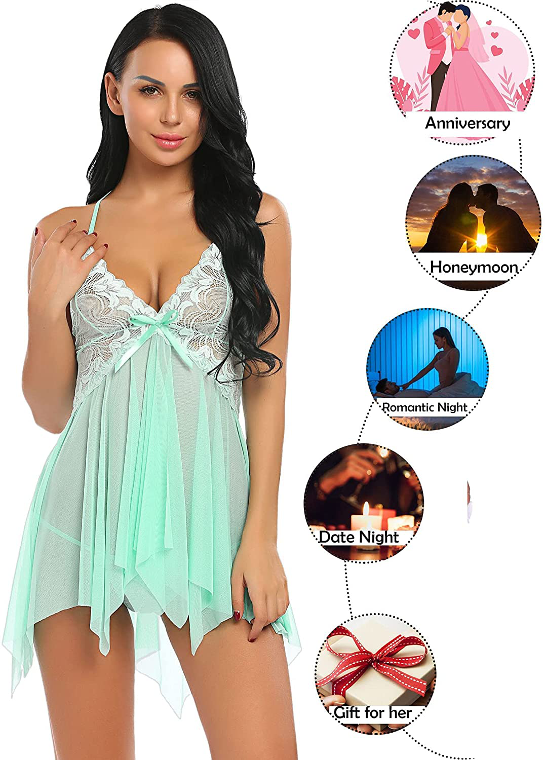 Avidlove Lingerie for Women Lace Babydoll Sleepwear Boudoir Outfits plus Size Langeray XS-5XL Apparel & Accessories > Clothing > Underwear & Socks > Lingerie Kylie Max