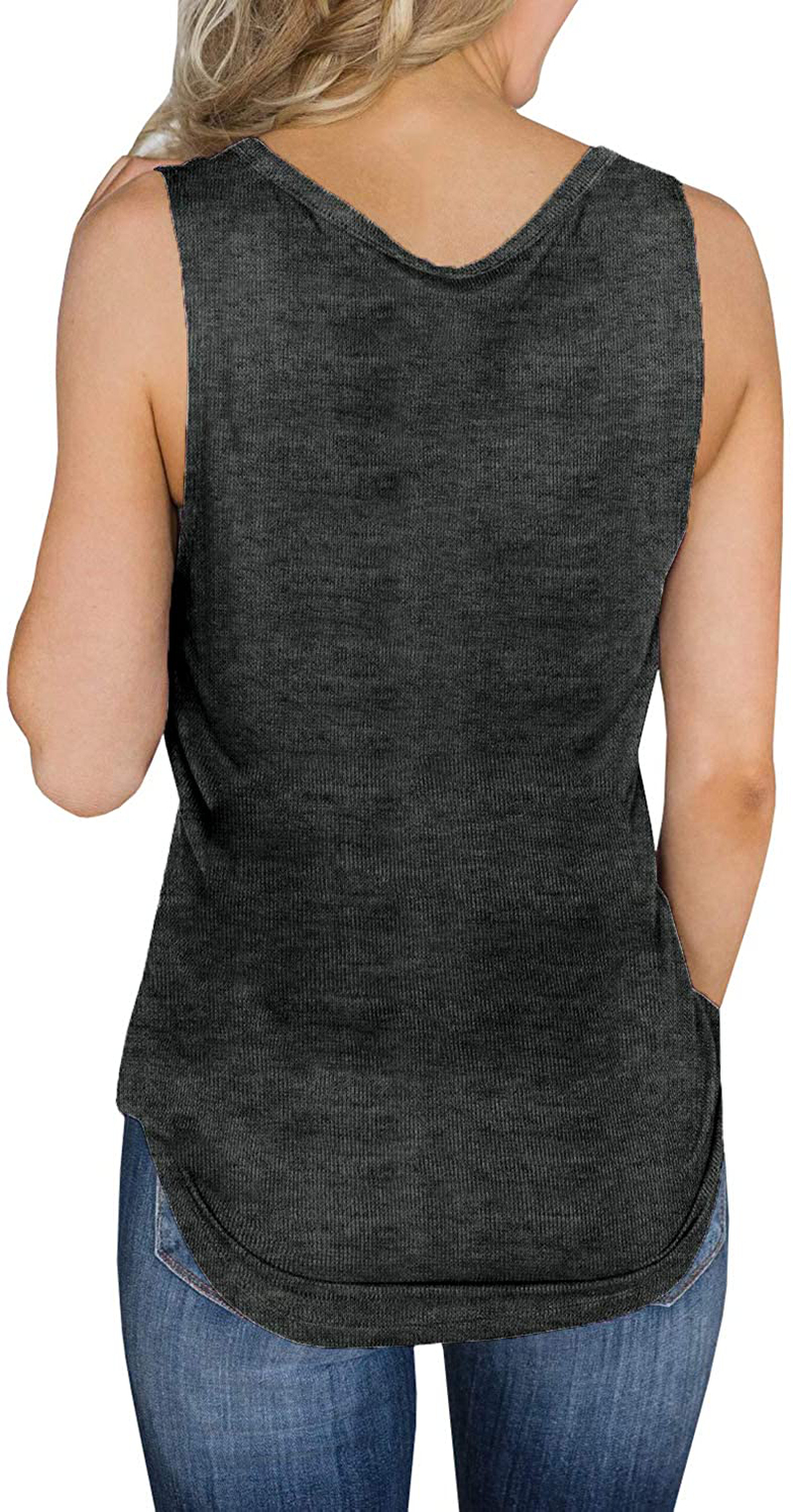 Dellytop Womens V Neck Tank Tops Sleeveless Henley Shirts Button up Ribbed Long Tunic Tees Apparel & Accessories > Clothing > Activewear Kylie Max