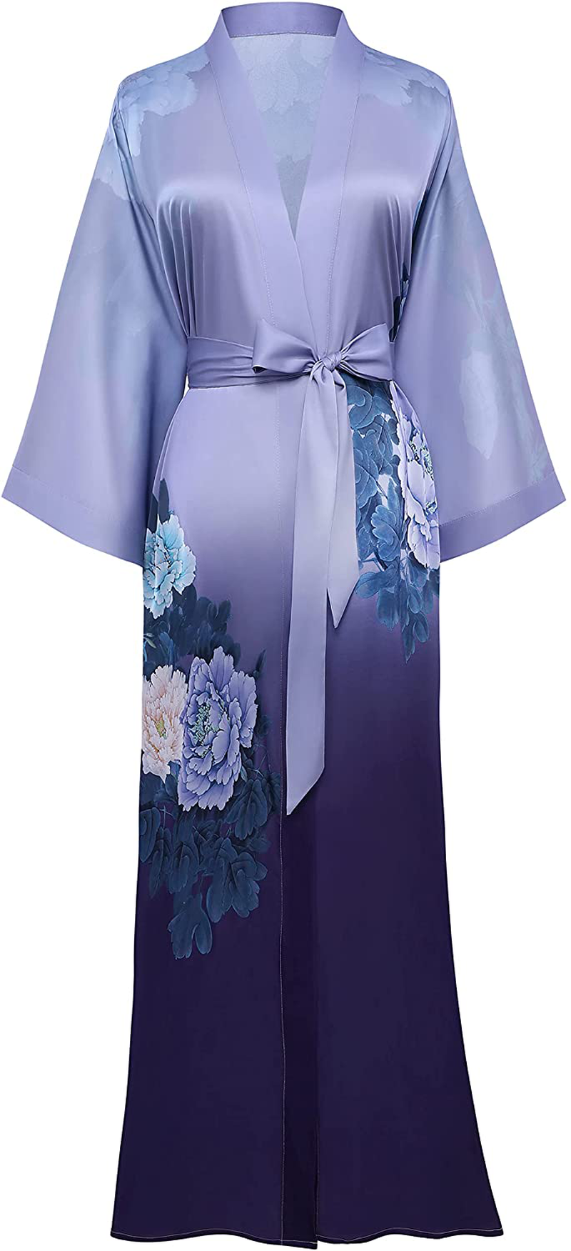 PRODESIGN Long Kimono Robe Satin Sleepwear Gradient Watercolor Silky Kimono Nightgown Bathrobe Kimono Blouse Cardigan Apparel & Accessories > Clothing > Sleepwear & Loungewear > Robes KYLIE MAX Gradient Color - Orchid