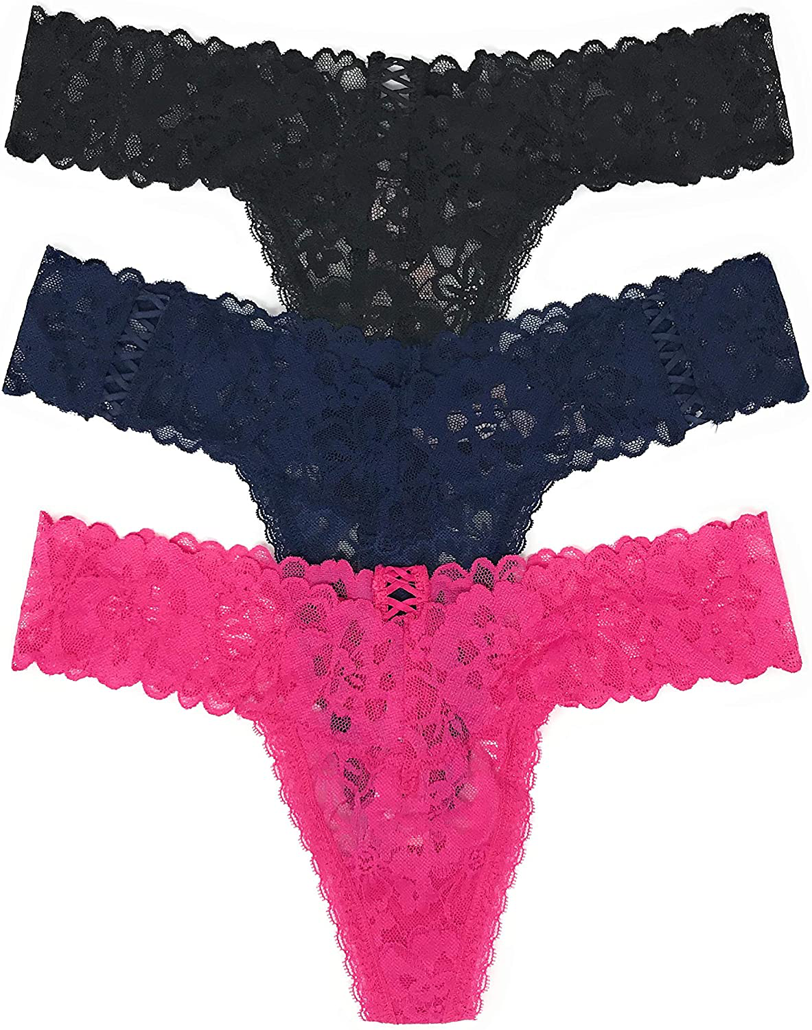 Victoria's Secret The Lacie Thong Panty Set of 3 Apparel & Accessories > Clothing > Underwear & Socks > Underwear Victoria's Secret Black Cross / Ensign Cross / Hot Pink Cross Small