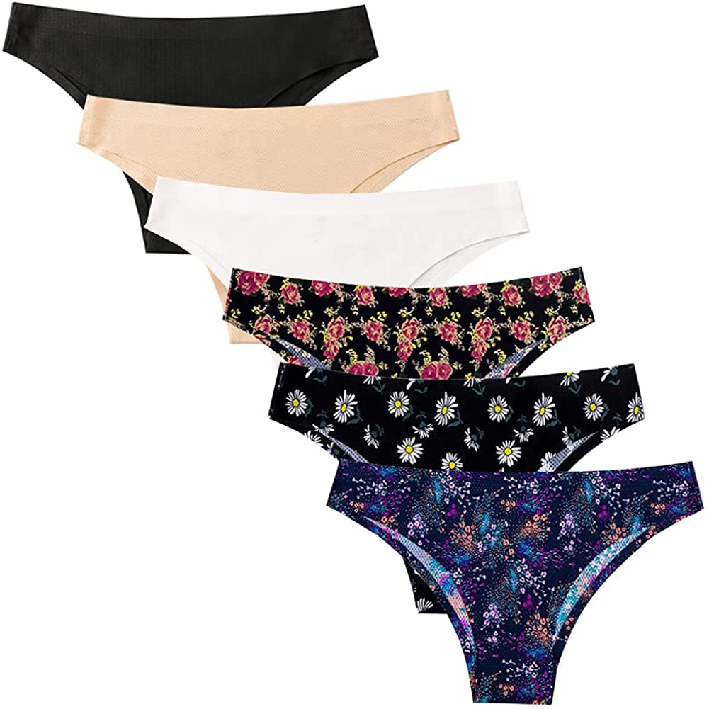 Nightaste Women Seamless No Show Tanga Panties Pack of 6Pcs Half Back Coverage Cheeky Bikini Thong Underwear Apparel & Accessories > Clothing > Underwear & Socks > Underwear Nightaste