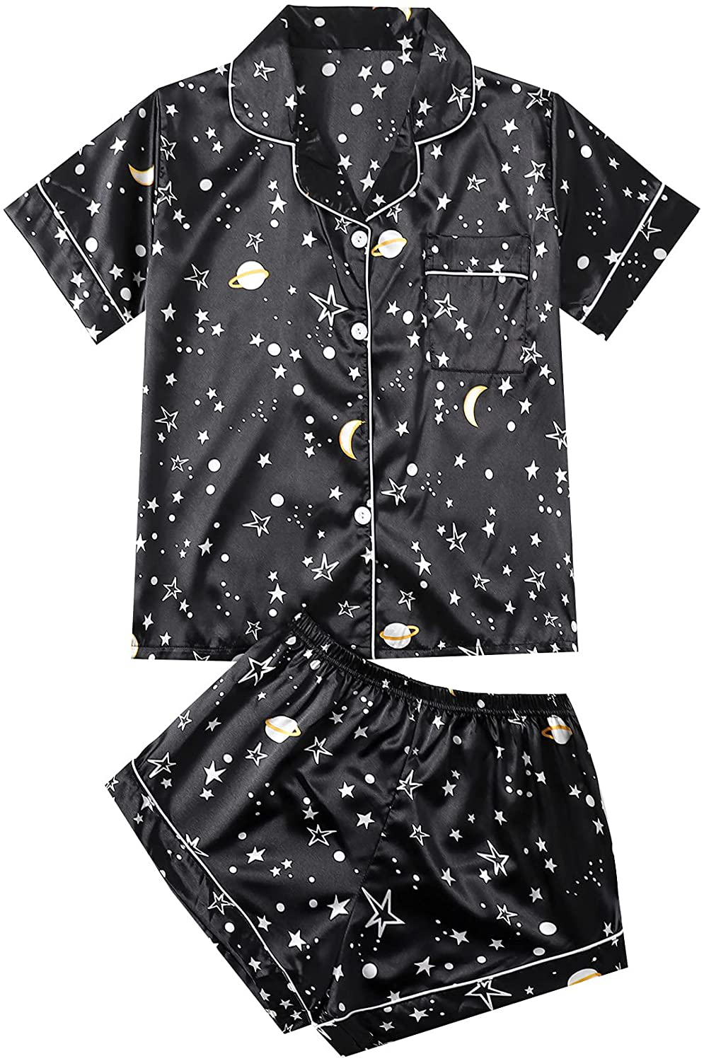 SweatyRocks Women's Short Sleeve Sleepwear Button Down Satin 2 Piece Pajama Set Apparel & Accessories > Clothing > Sleepwear & Loungewear > Pajamas SweatyRocks