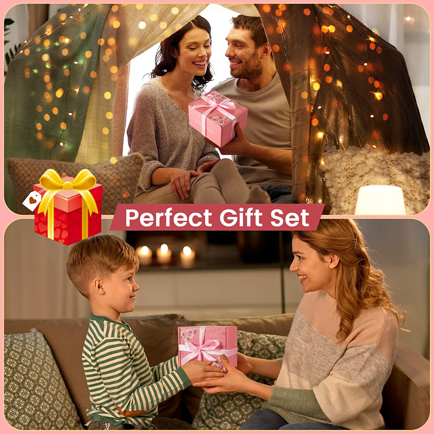 Birthday Gifts for Women - Insulated Wine Tumbler Rose Gold and Candles 4 Pack Gift Bath Set Gifts for Women - Stainless Steel Wine Tumbler with Lid - Best Relaxing Spa Gift Box Basket Present Arts & Entertainment > Party & Celebration > Gift Giving TODAYEER