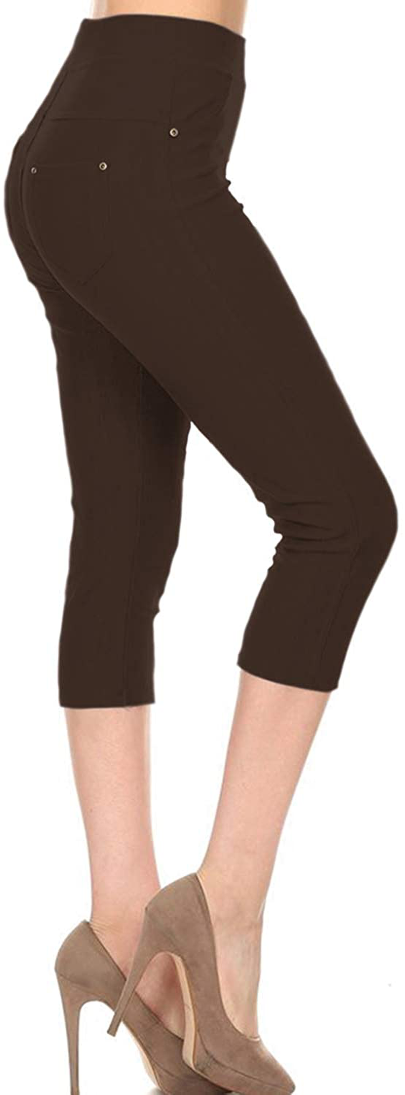 Leggings Depot Premium Quality Women's Cotton Blend Stretch Pull-on Jeggings with Pockets Apparel & Accessories > Clothing > Activewear LEGGINGS DEPOT Capri-brown One Size