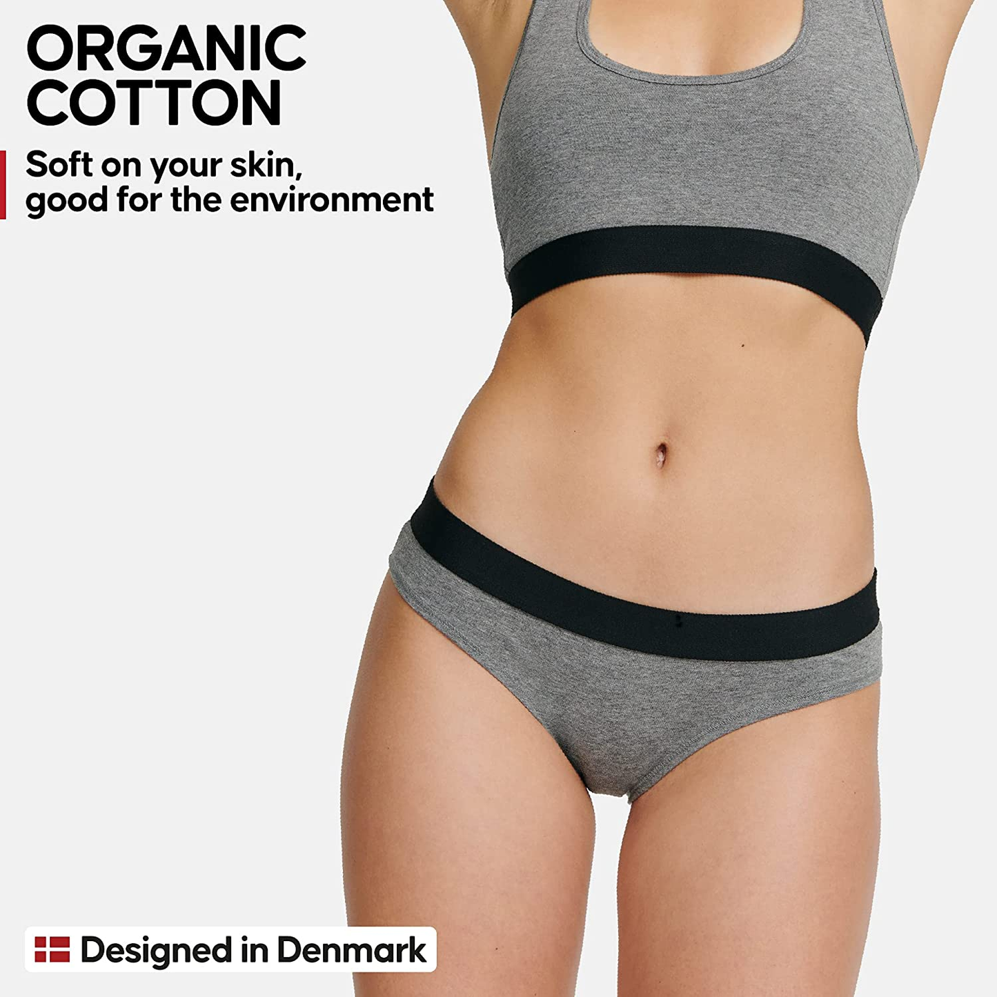 DANISH ENDURANCE Organic Cotton Stretch Bikini Panties 6-Pack for Women, OEKO-TEX, Comfy & Classic Underwear KYLIE MAX