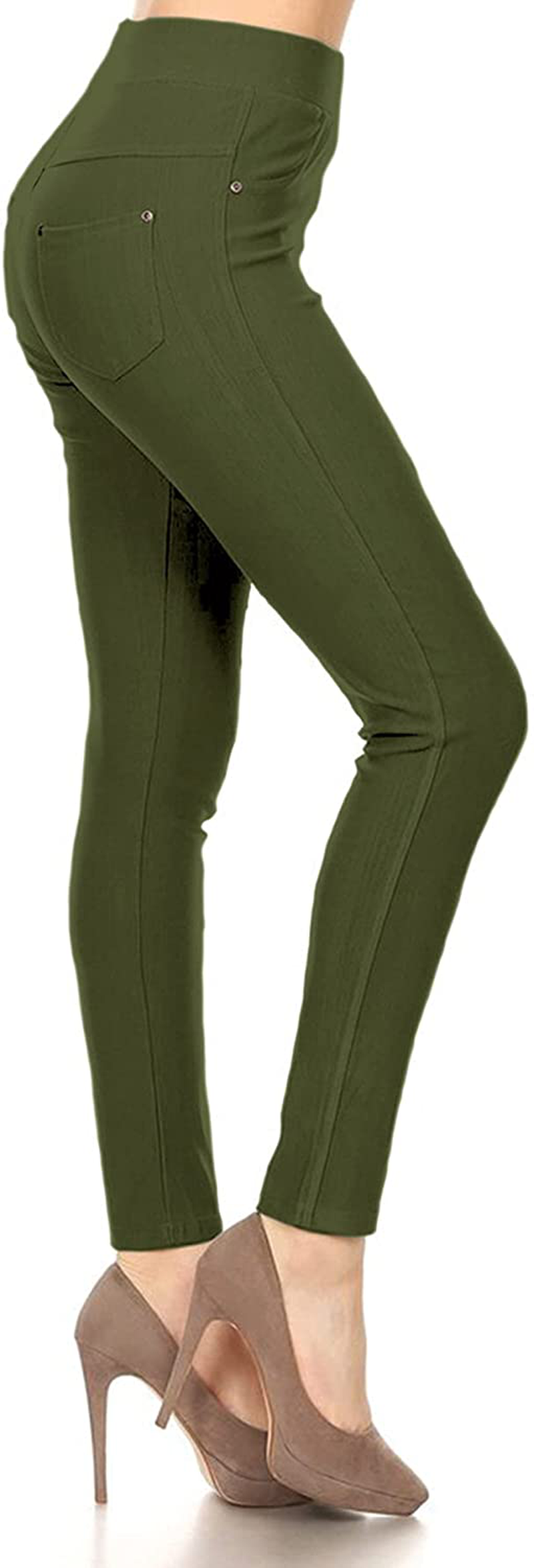 Leggings Depot Premium Quality Women's Cotton Blend Stretch Pull-on Jeggings with Pockets Apparel & Accessories > Clothing > Activewear LEGGINGS DEPOT Olive One Size