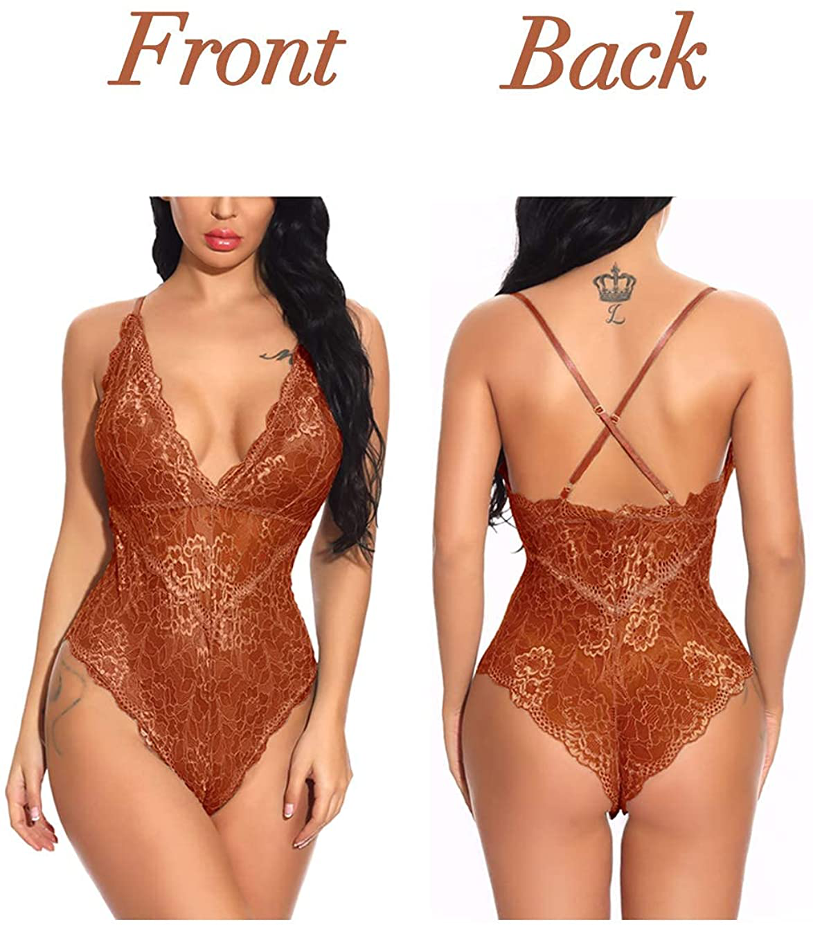 Kaei&Shi V-Neck See Through Lingerie Floral Lace Babydoll Sexy Lingerie for Women One Piece Bodysuit Apparel & Accessories > Clothing > Underwear & Socks > Lingerie Kaei&Shi