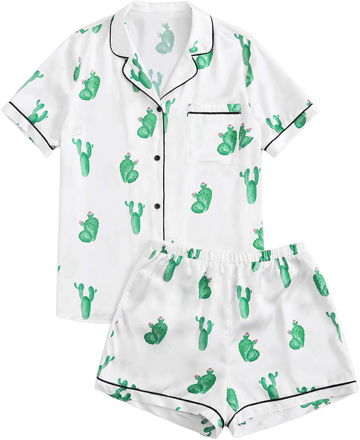 SweatyRocks Women's Short Sleeve Sleepwear Button Down Satin 2 Piece Pajama Set Apparel & Accessories > Clothing > Sleepwear & Loungewear > Pajamas SweatyRocks