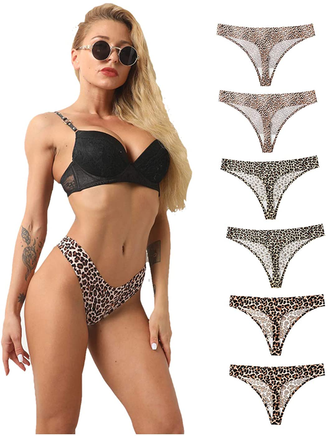 CRISAN Seamless Thongs for Women Nylon No Show Thong Underwear Women 6 Pack Apparel & Accessories > Clothing > Underwear & Socks > Underwear CRISAN G-6 Pack Leopard Print Large