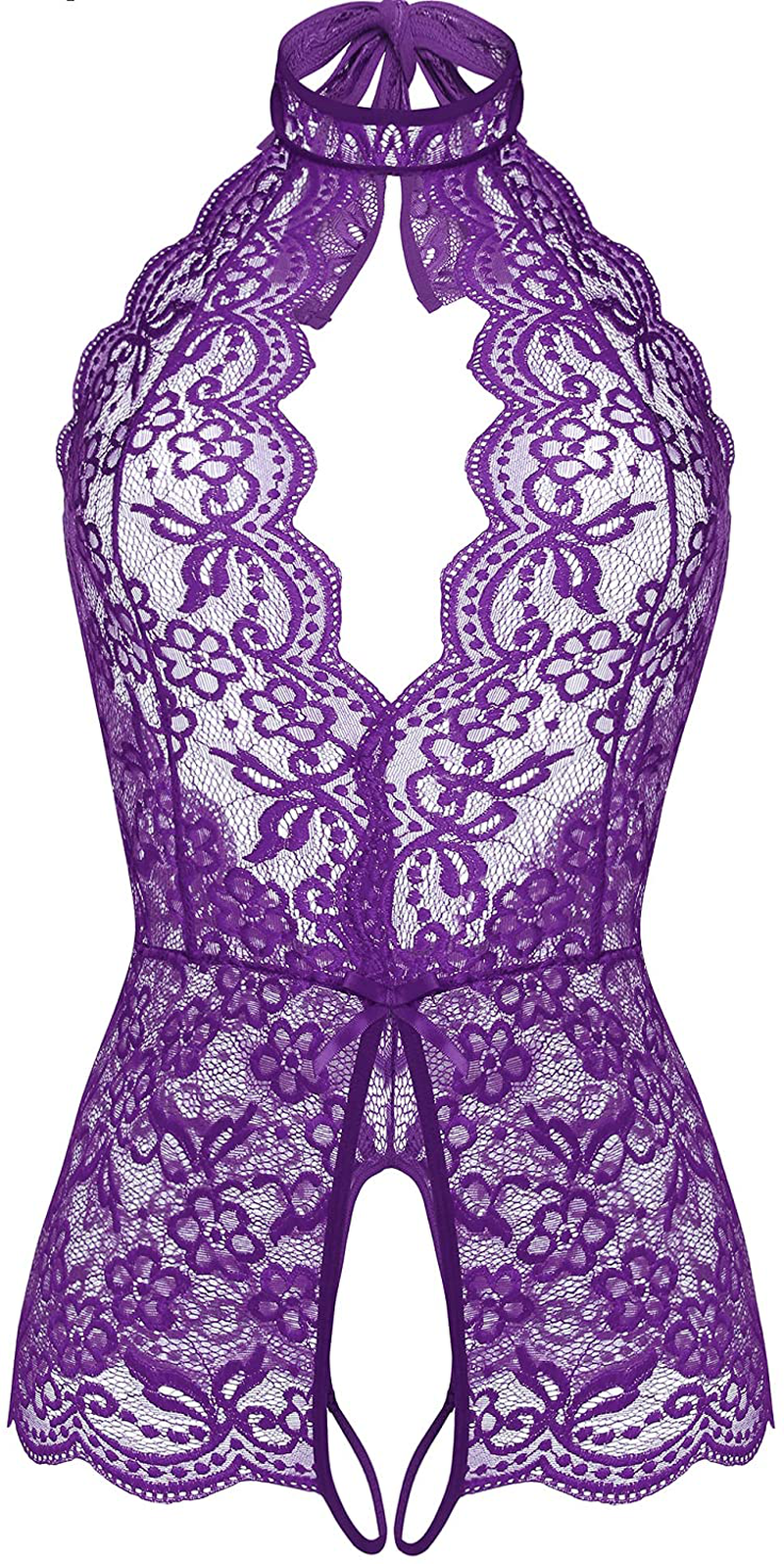 LOLLO VITA Women Lingerie Lace Bodysuit One Piece Babydoll Teddy Chemise Sleepwear Apparel & Accessories > Clothing > Underwear & Socks > Lingerie LOLLO VITA Purple Small