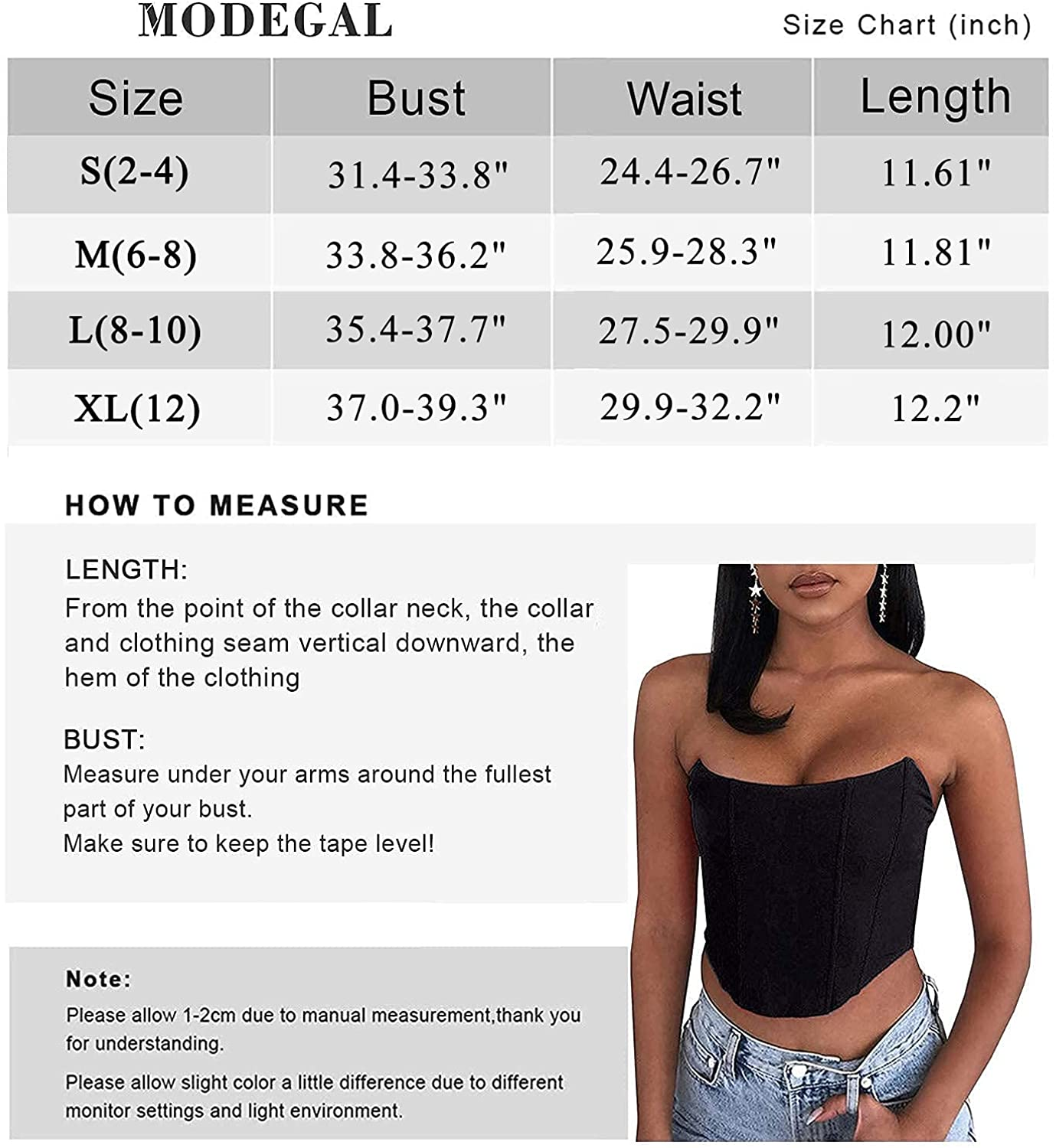Modegal Women'S Satin Strapless Open Back Zipper Push up Fish Boned Overbust Bustier Corset Crop Top Apparel & Accessories > Clothing > Underwear & Socks > Lingerie Modegal