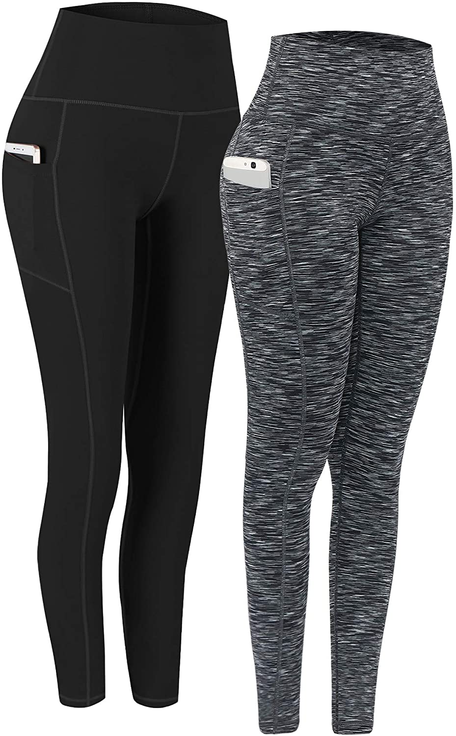 Fengbay 2 Pack High Waist Yoga Pants, Pocket Yoga Pants Tummy Control Workout Running 4 Way Stretch Yoga Leggings Apparel & Accessories > Clothing > Activewear Fengbay Black & Dr Black XX-Large