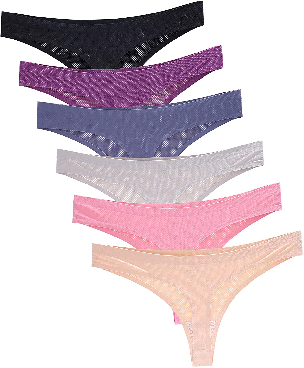 Imakokoni Seamless Thongs for Women No Show 6 Pack Women's Nylon Spandex Thong Underwear Apparel & Accessories > Clothing > Underwear & Socks > Underwear imakokoni Multi-seamless X-Large