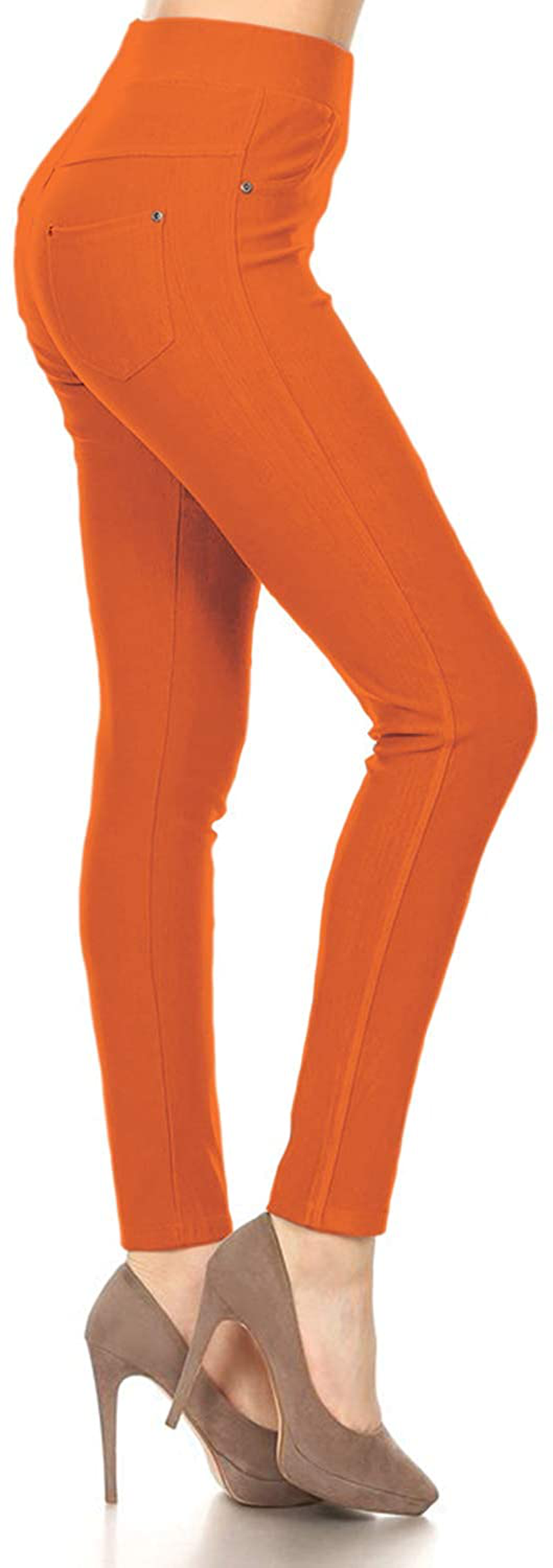 Leggings Depot Premium Quality Women's Cotton Blend Stretch Pull-on Jeggings with Pockets Apparel & Accessories > Clothing > Activewear LEGGINGS DEPOT Orange 2X-3X