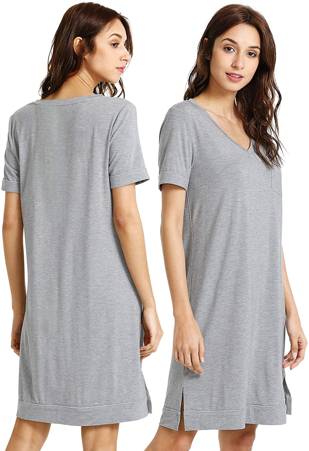 Wiwi Soft Bamboo Nightgowns for Women Sleep Shirts Lightweight Short Sleeve Lounge Dress plus Size Sleepwear S-4X Apparel & Accessories > Clothing > Sleepwear & Loungewear > Nightgowns Kylie Max