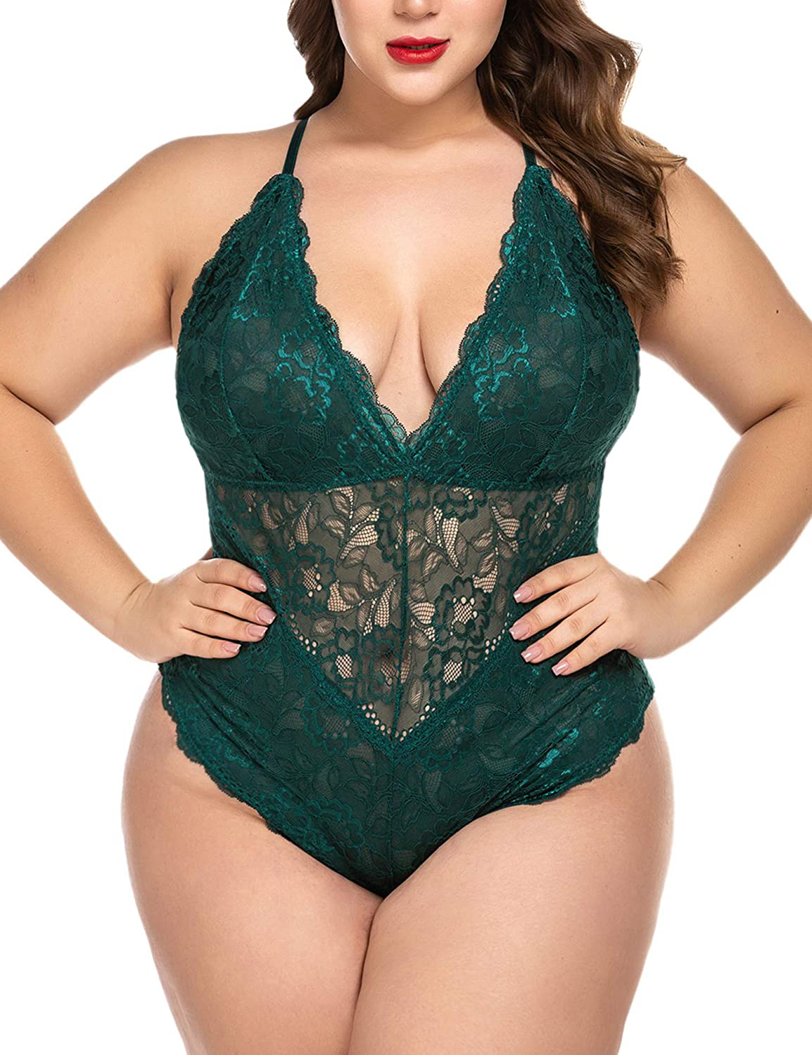 ELOVER Lingerie for Women Plus Size Lace Teddy Lingerie Bodysuit One Piece Babydoll Apparel & Accessories > Clothing > Underwear & Socks > Lingerie ELOVER