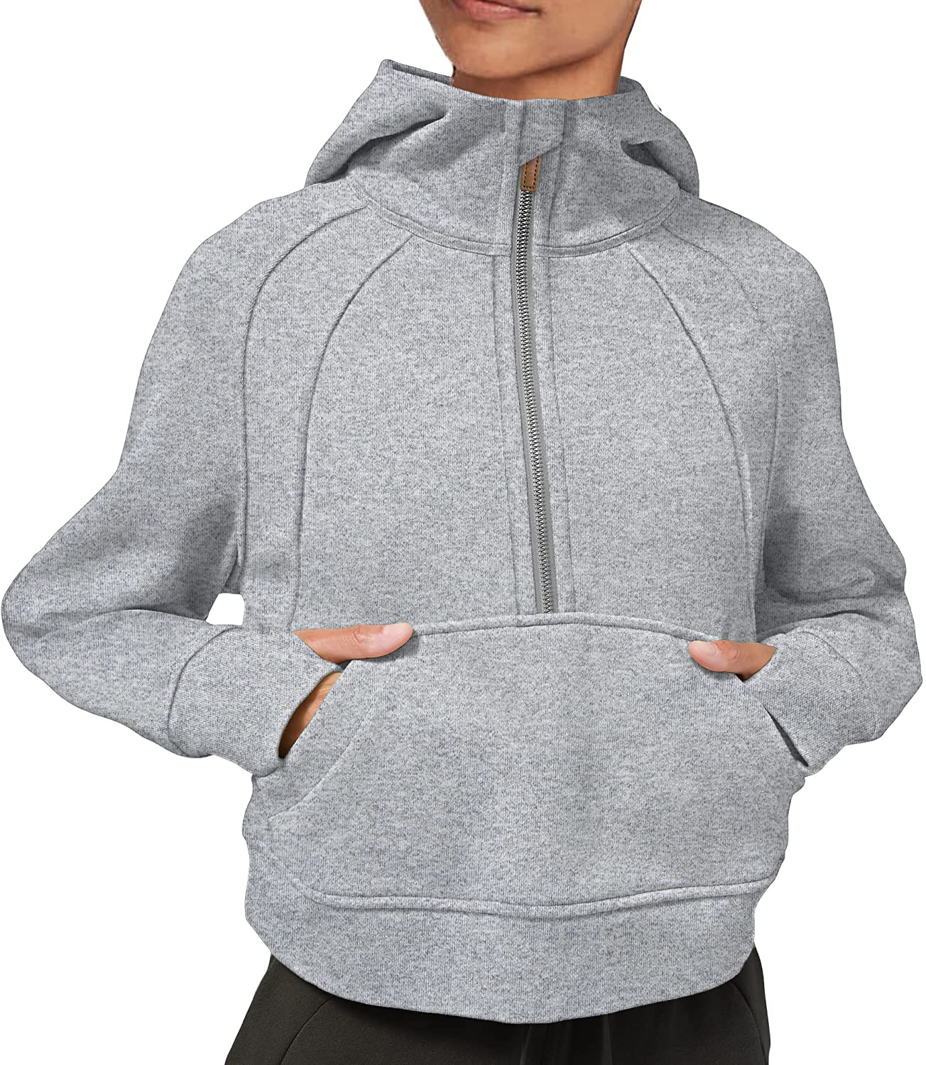 LASLULU Womens Hoodies Fleece Lined Collar Pullover 1/2 Zipper Sweatshirts Long Sleeve Crop Tops Sweater Thumb Hole Apparel & Accessories > Clothing > Activewear Kylie Max