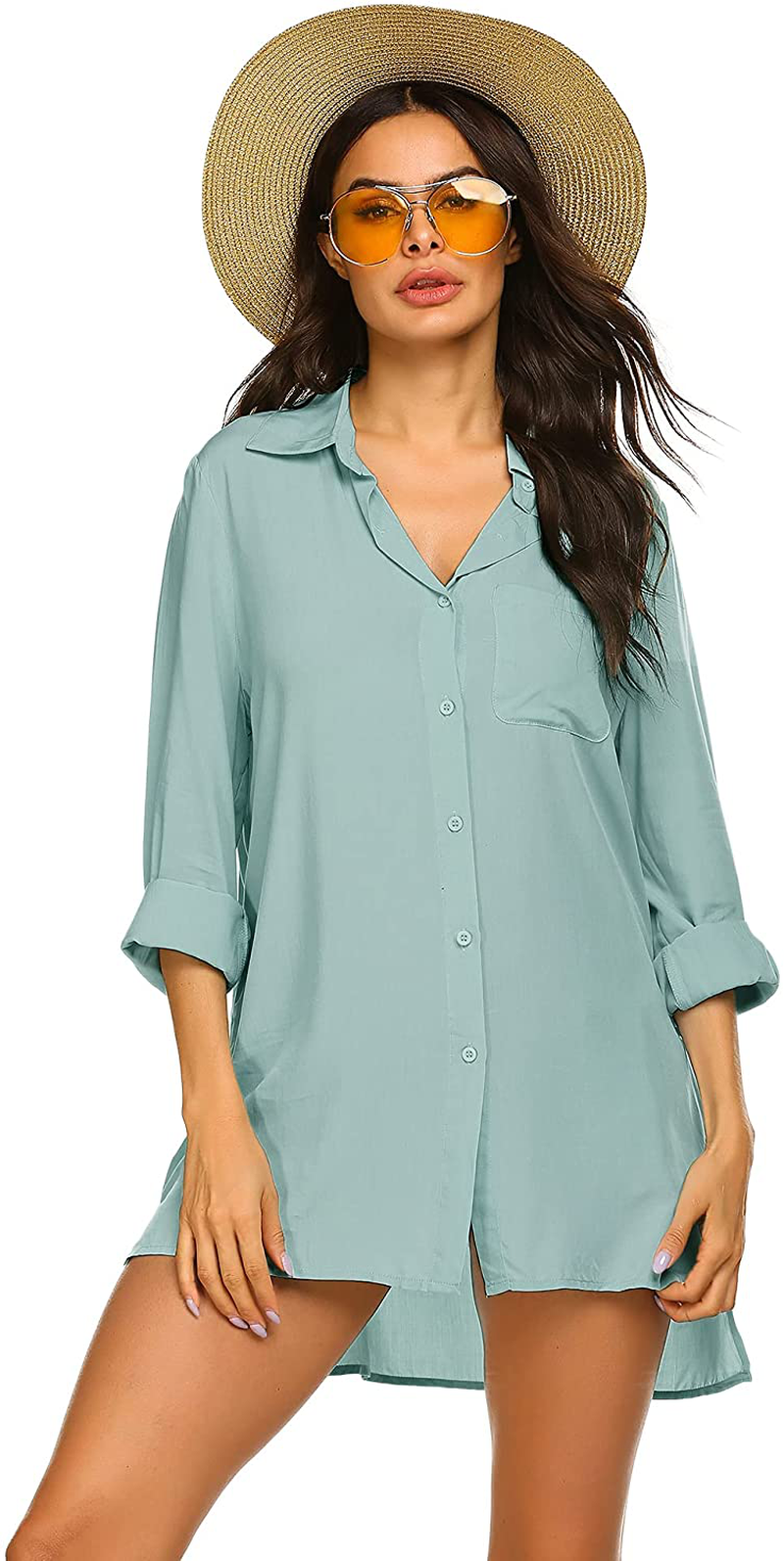 Ekouaer Women'S Beach Bikini Cover-Up Long Roll-Up Sleeve Summer Covers Apparel & Accessories > Clothing > Swimwear Kylie Max