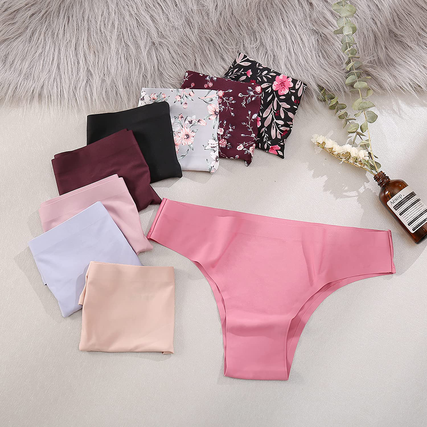 FINETOO 12 Pack Seamless Thongs for Women Breathable Floral Print Panties Invisible Hipster XS-XL Apparel & Accessories > Clothing > Underwear & Socks > Underwear FINETOO