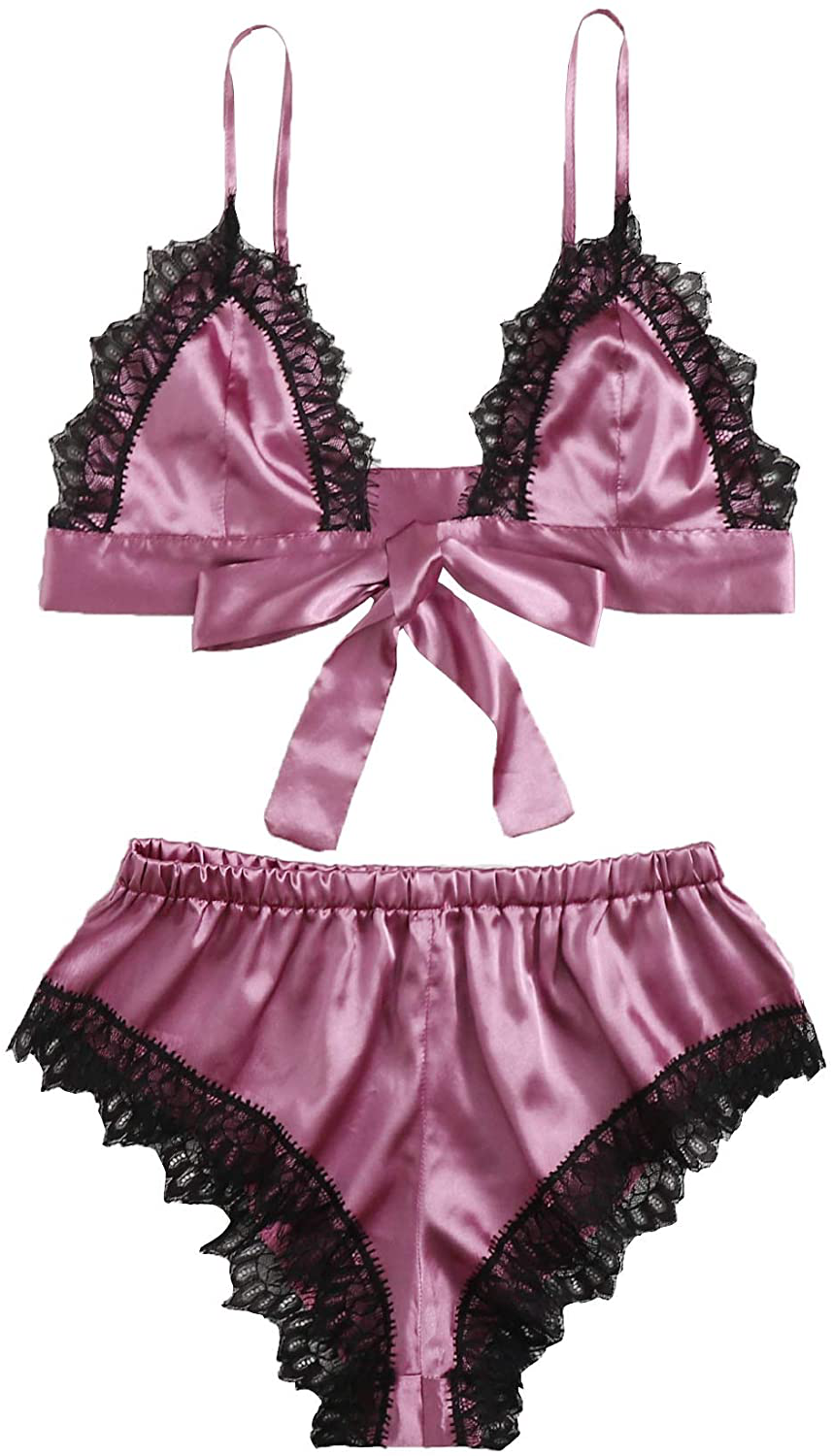 Sweatyrocks Women'S Lace Trim Underwear Lingerie Straps Bralette and Panty Set Apparel & Accessories > Clothing > Sleepwear & Loungewear Kylie Max