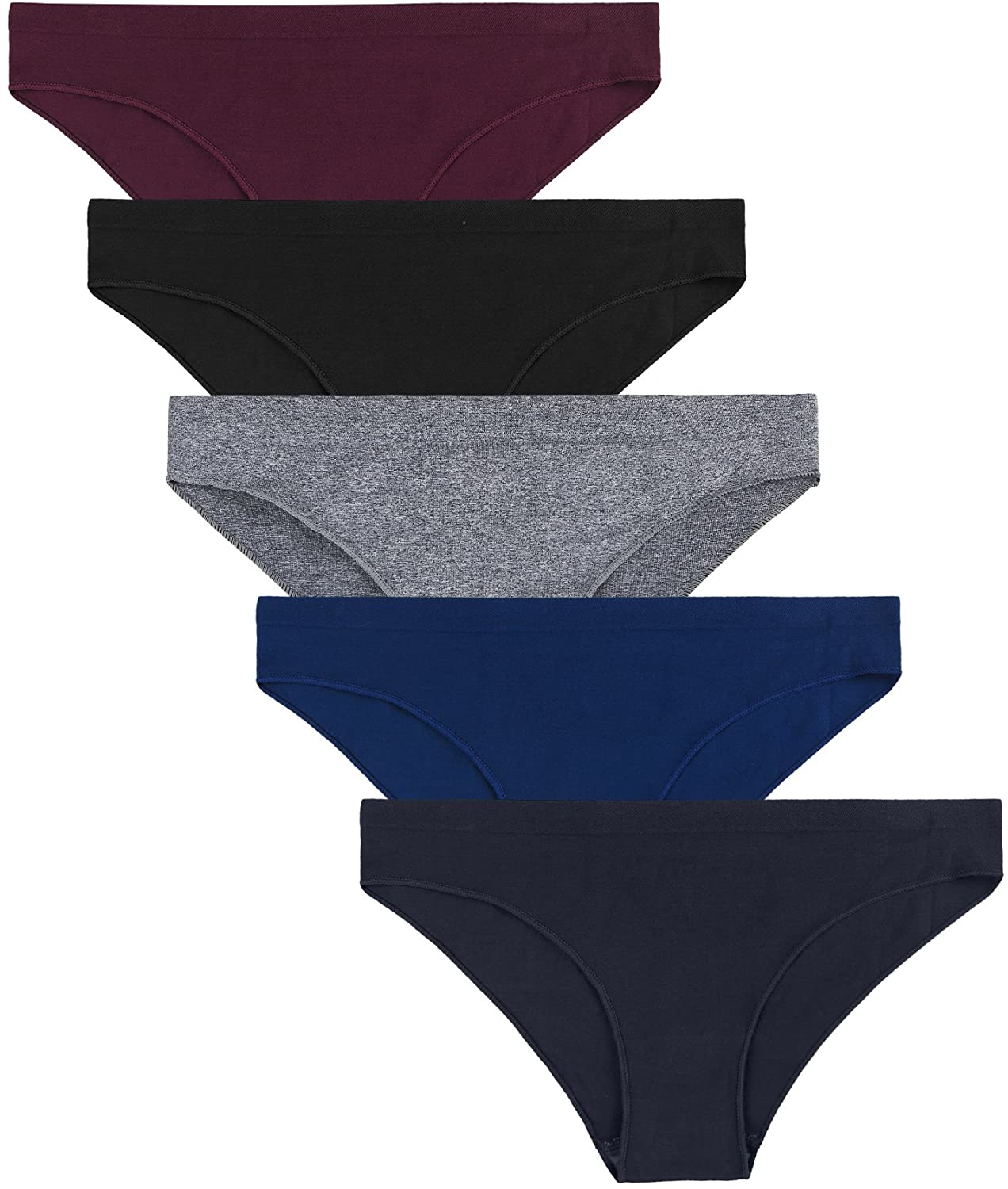 R RUXIA Women'S Hipster Panties Seamless Low-Rise Cheekini Panty Soft Stretch Bikini Underwear (Multi Colors,Pack of 5) … Apparel & Accessories > Clothing > Underwear & Socks > Underwear R RUXIA 5 Pairs(black,navy,melange,london Blue,burgandy) XX-Large