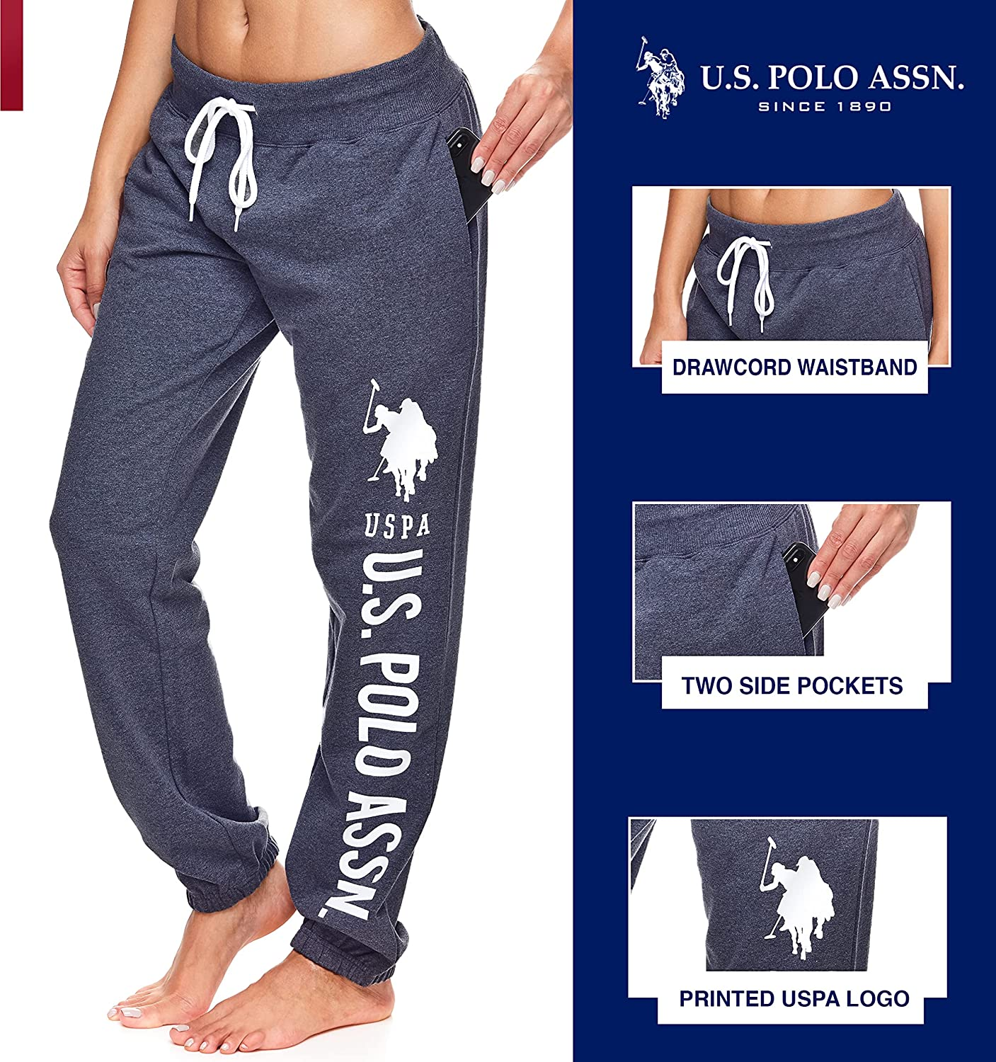 U.S. Polo Assn. Essentials Womens Sweatpants with Pockets - French Terry Jogger Sweats Apparel & Accessories > Clothing > Underwear & Socks > Underwear U.S. Polo Assn.