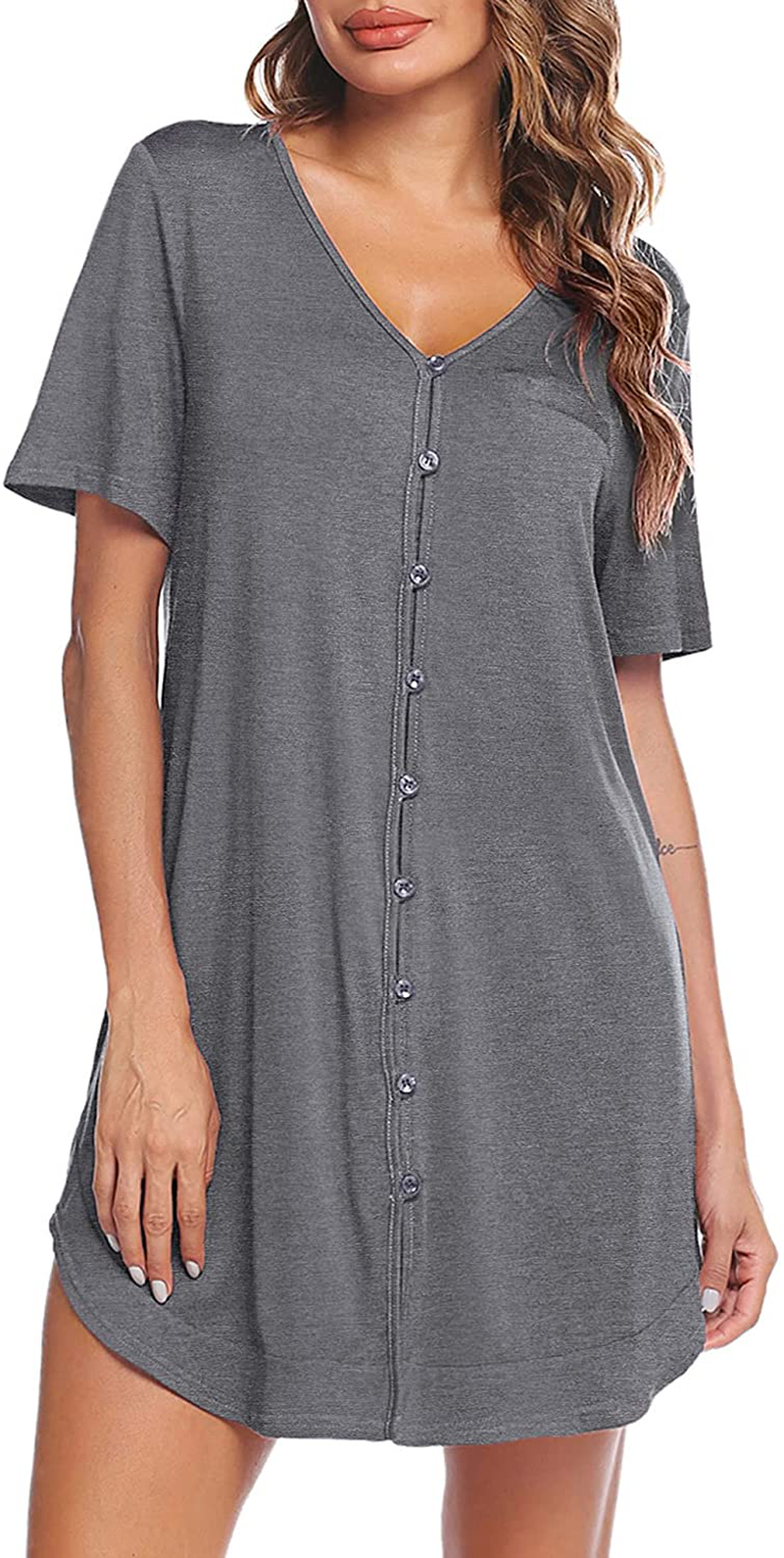 Avidlove Women'S Nightshirt Short Sleeve Button down Nightgown V-Neck Boyfriend Sleepshirt Pajama Dress Apparel & Accessories > Clothing > Sleepwear & Loungewear > Nightgowns Kylie Max