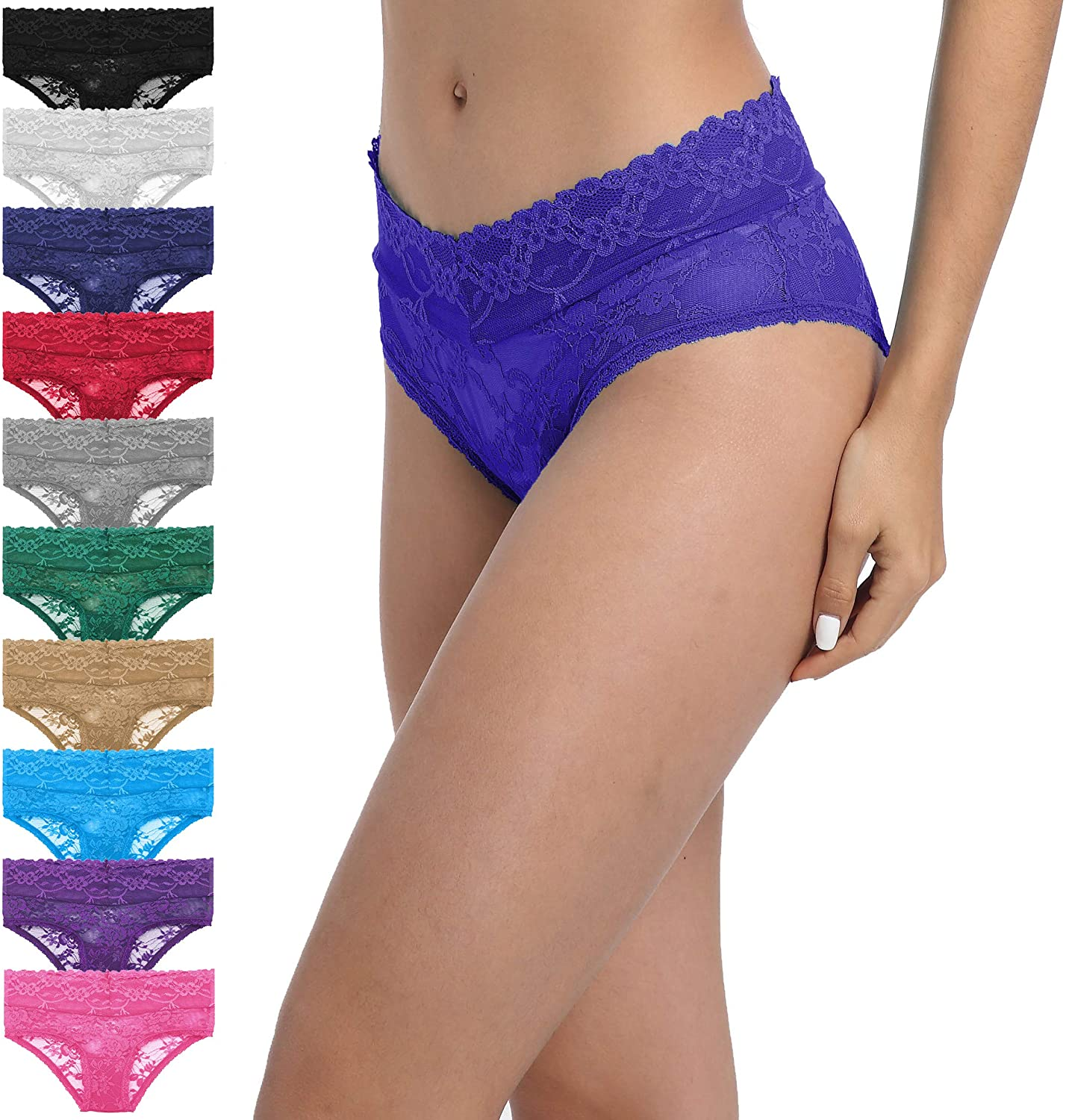 GAREDOB Pack of 8 Women'S Lace Cheeky Hipster Panty, Assorted Different Lace Pattern & Colors Apparel & Accessories > Clothing > Underwear & Socks > Underwear GAREDOB