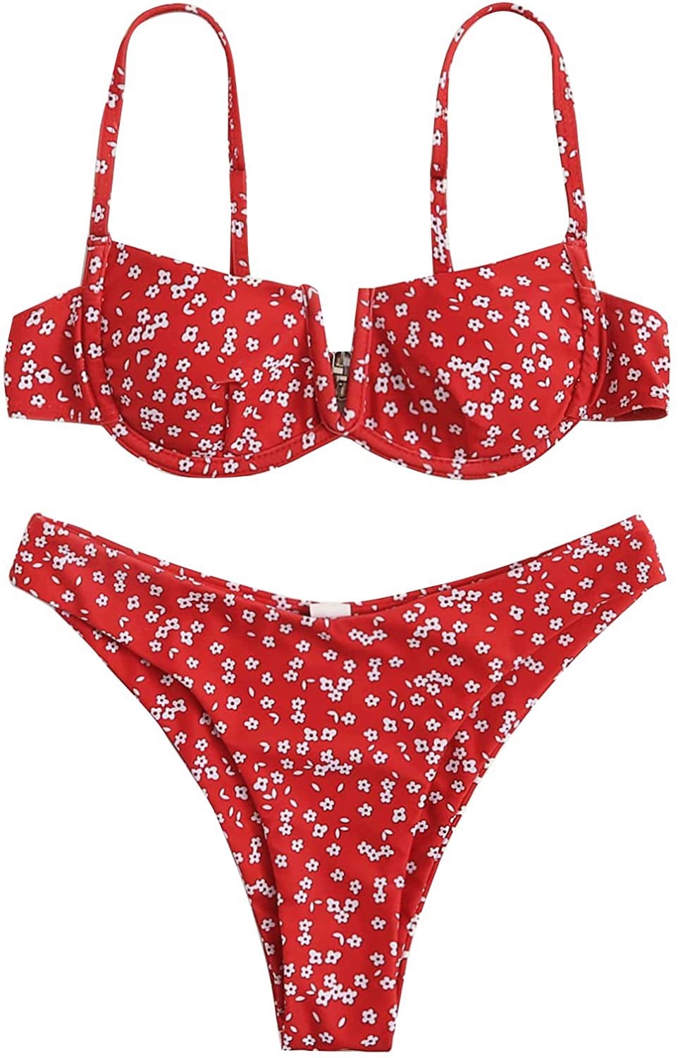 SweatyRocks Women's Sexy Bathing Suits Spaghetti Strap Floral Bikini Set Underwire Swimsuit Apparel & Accessories > Clothing > Swimwear SweatyRocks Red-2 Large