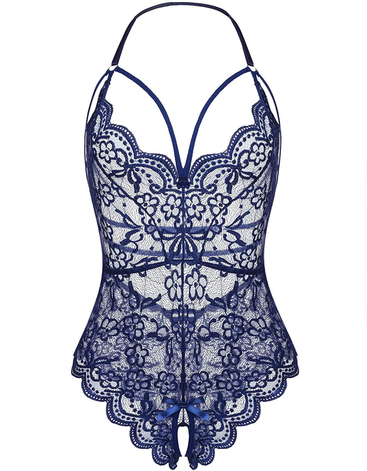 LOLLO VITA Women Lingerie Lace Bodysuit One Piece Babydoll Teddy Chemise Sleepwear Apparel & Accessories > Clothing > Underwear & Socks > Lingerie LOLLO VITA Navy Blue Large