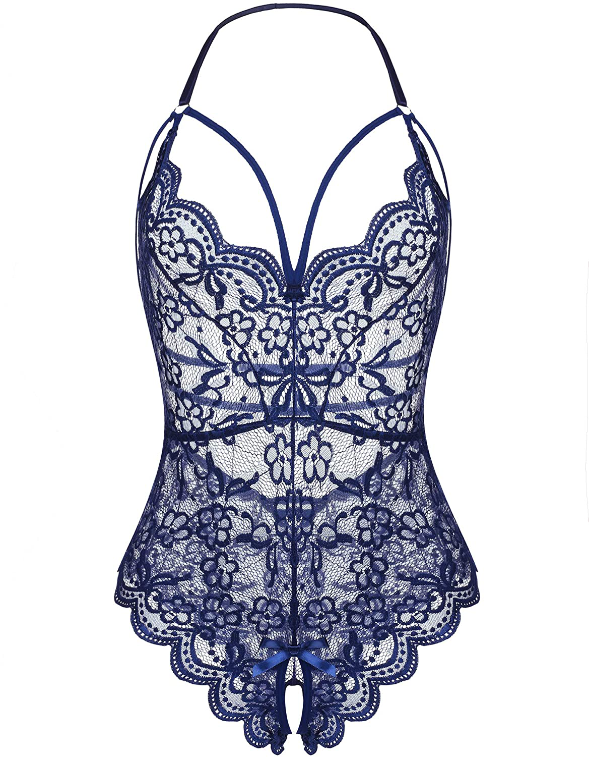 LOLLO VITA Women Lingerie Lace Bodysuit One Piece Babydoll Teddy Chemise Sleepwear Apparel & Accessories > Clothing > Underwear & Socks > Lingerie LOLLO VITA Navy Blue Large