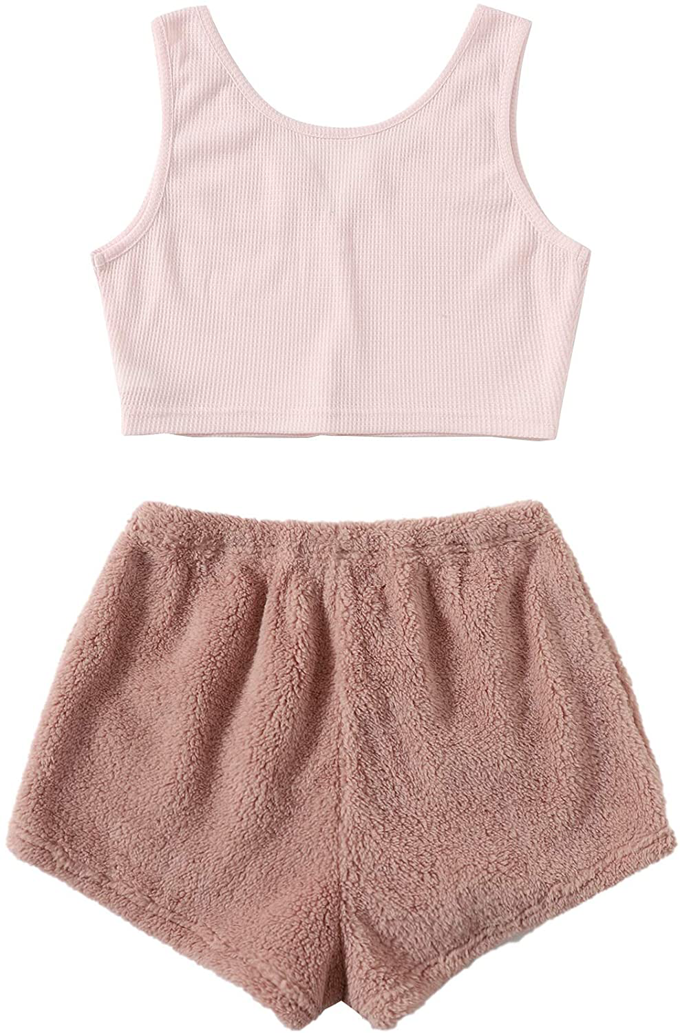 Verdusa Women'S 2 Piece PJ Set Notched Tank Top & Teddy Shorts Fuzzy Lounge Pajama Set Apparel & Accessories > Clothing > Sleepwear & Loungewear Kylie Max