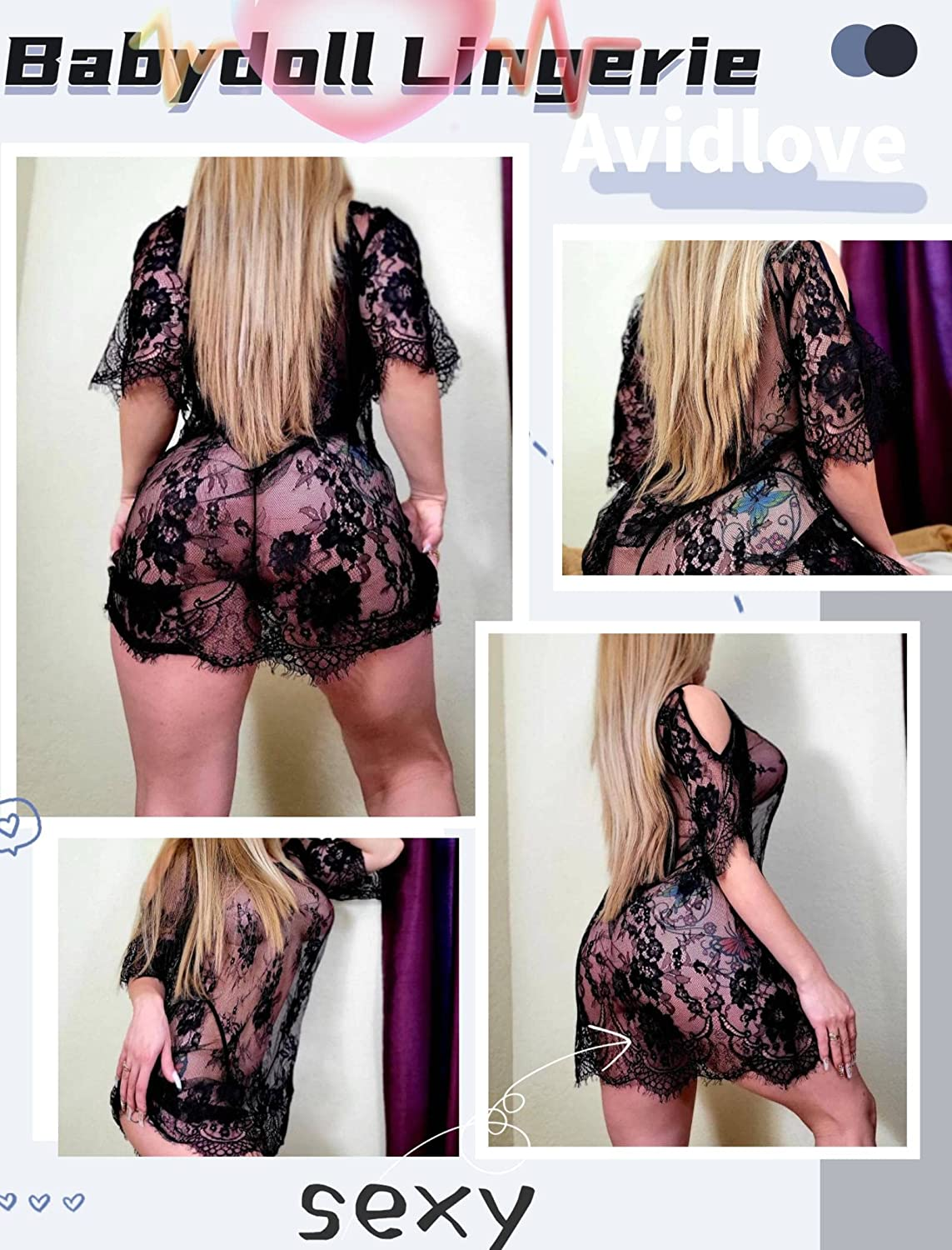 Avidlove Women Chemises Lace Smock Lingerie Mini Babydoll Lingerie Sleepwear S-4XL Apparel & Accessories > Clothing > Underwear & Socks > Lingerie Avidlove