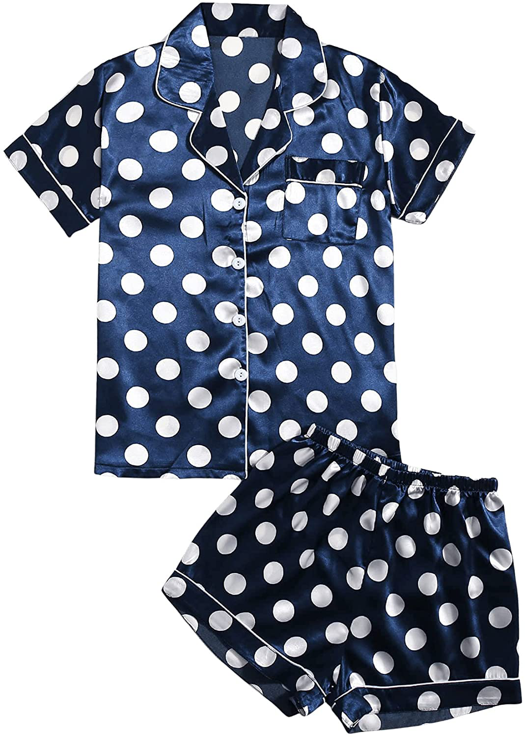 SweatyRocks Women's Short Sleeve Sleepwear Button Down Satin 2 Piece Pajama Set Apparel & Accessories > Clothing > Sleepwear & Loungewear > Pajamas SweatyRocks