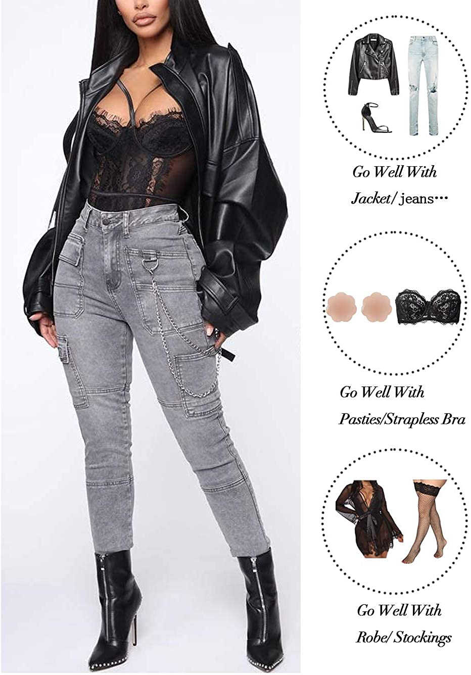 See through Lingerie,V-Neck Lace Babydoll,Sexy Lingerie Women,One Piece Bodysuit Apparel & Accessories > Clothing > Underwear & Socks > Lingerie Kylie Max