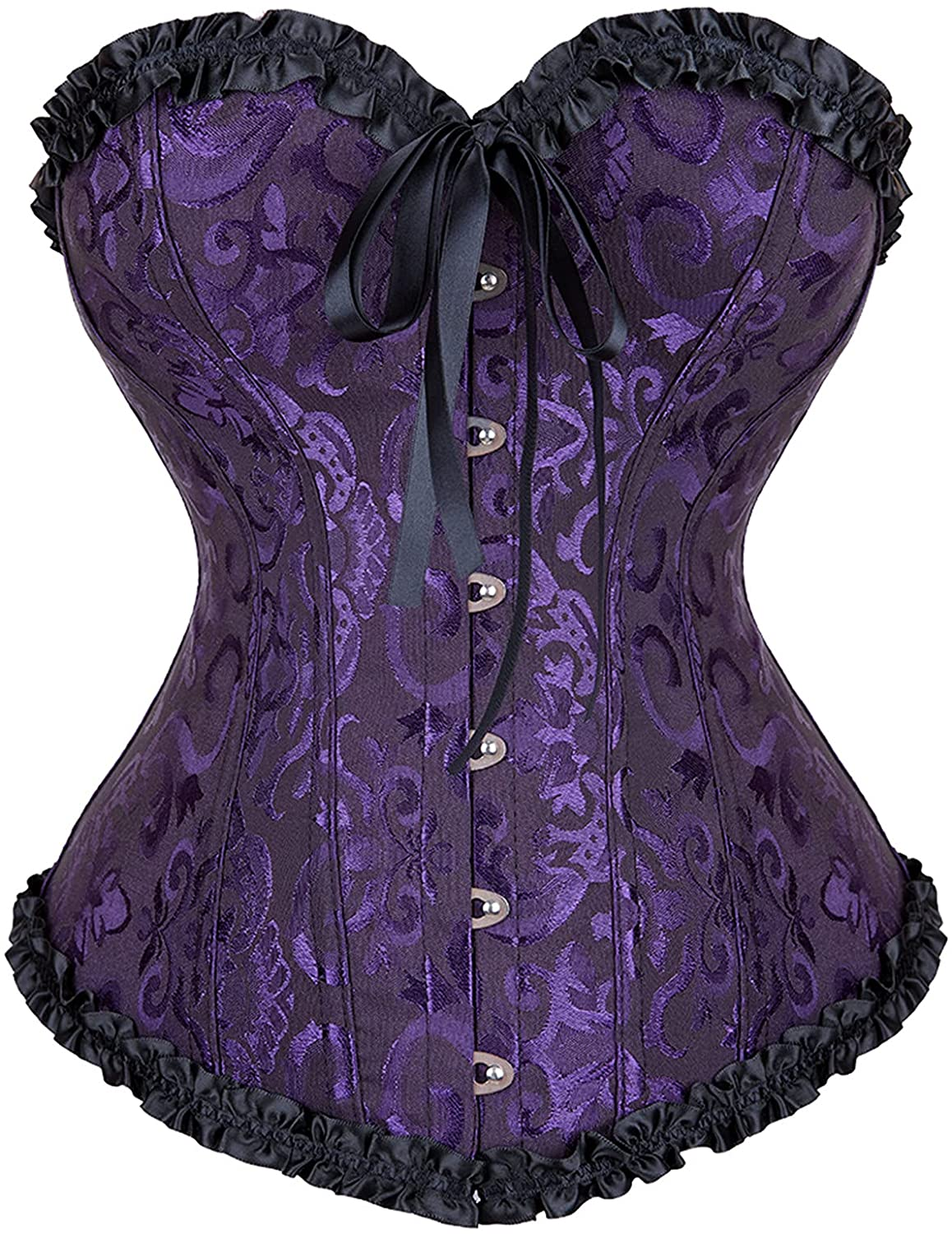 Women Lace up Back Sexy Floral Corset for Women Lingerie Bustier Top plus Size Apparel & Accessories > Clothing > Underwear & Socks > Lingerie Zhitunemi Black Purple Small