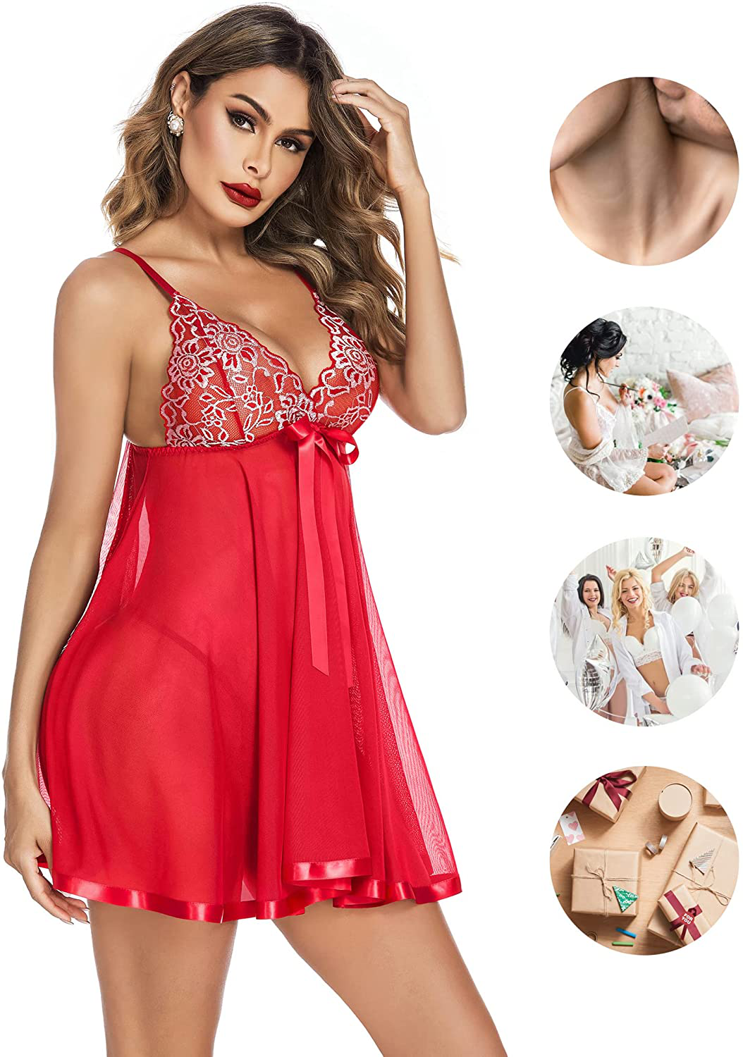Avidlove Women'S Lingerie Lace Babydoll Strap Chemise Mesh Sleepwear Outfits Apparel & Accessories > Clothing > Underwear & Socks > Lingerie Kylie Max