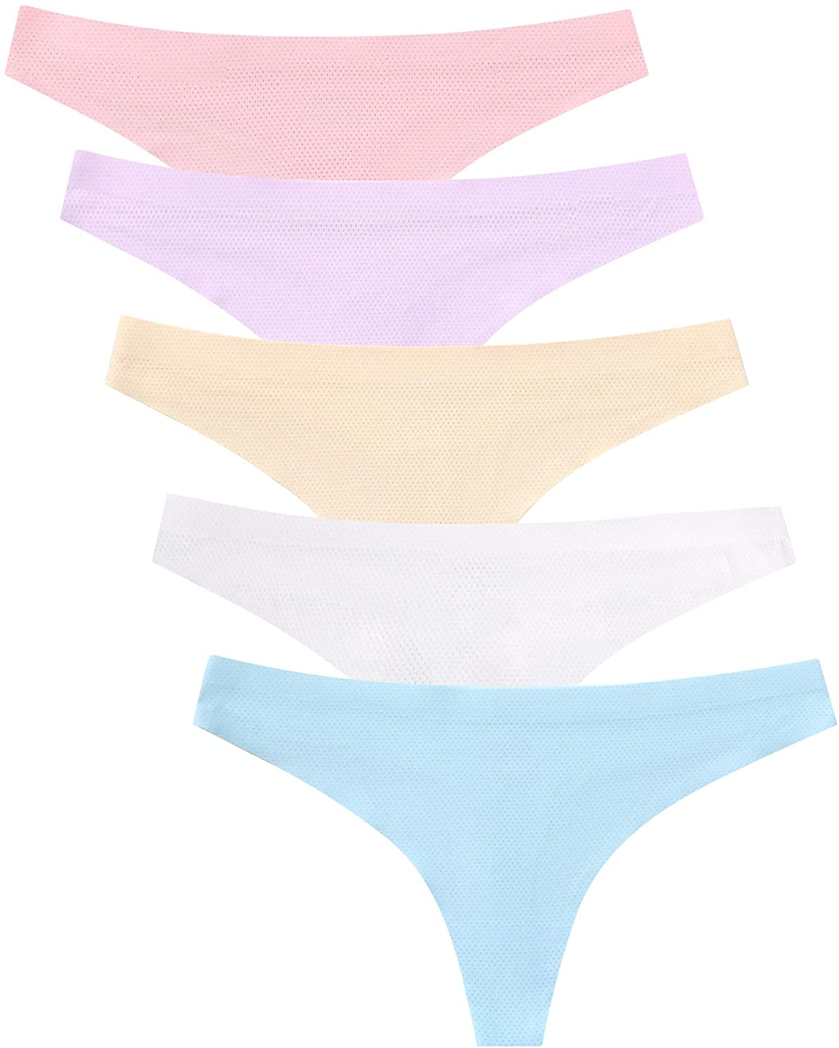 VOENXE Seamless Thongs for Women No Show Thong Underwear Women 5-10 Pack Apparel & Accessories > Clothing > Underwear & Socks > Underwear voenxe F-5 Pack Bright Color X-Small