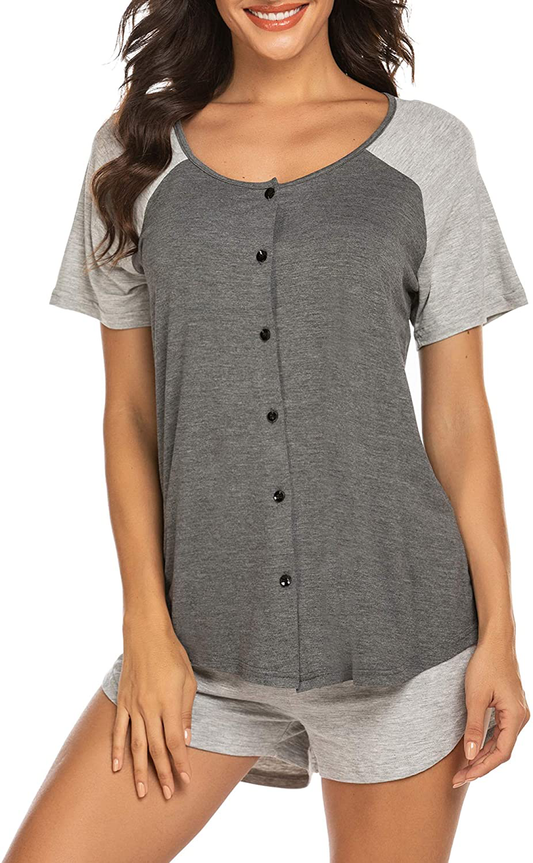 Ekouaer Women's Pajama Short Sleeve Sleepwear Soft Pj Set Top and Shorts Pajamas Set Apparel & Accessories > Clothing > Sleepwear & Loungewear > Pajamas Ekouaer Style 1_dark Grey Small