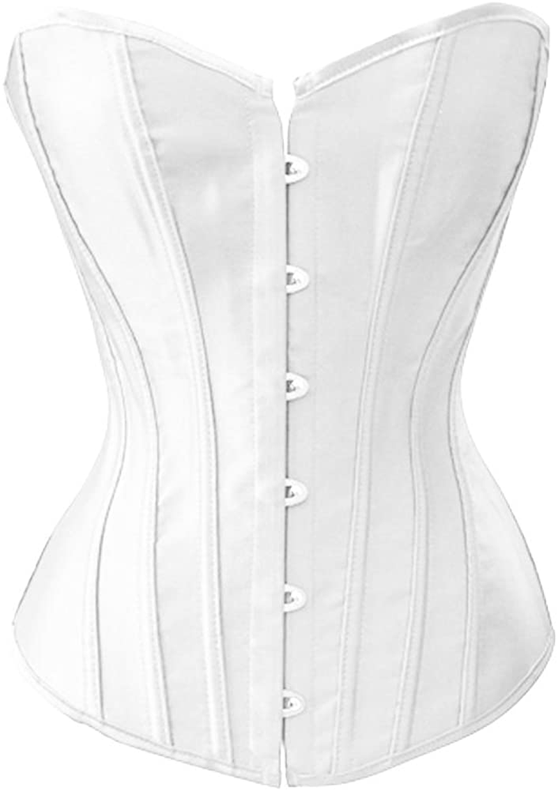 Chicastic Black Satin Sexy Strong Boned Corset Lace up Overbust Waist Cincher Bustier Bodyshaper Top - Also White & Red Apparel & Accessories > Clothing > Underwear & Socks > Lingerie Chicastic White Small