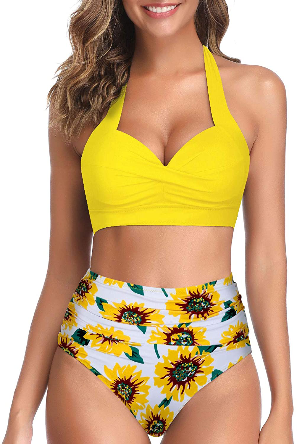 Tempt Me Women Vintage Swimsuit Two Piece Retro Halter Ruched High Waist Bikini Apparel & Accessories > Clothing > Swimwear KYLIE MAX