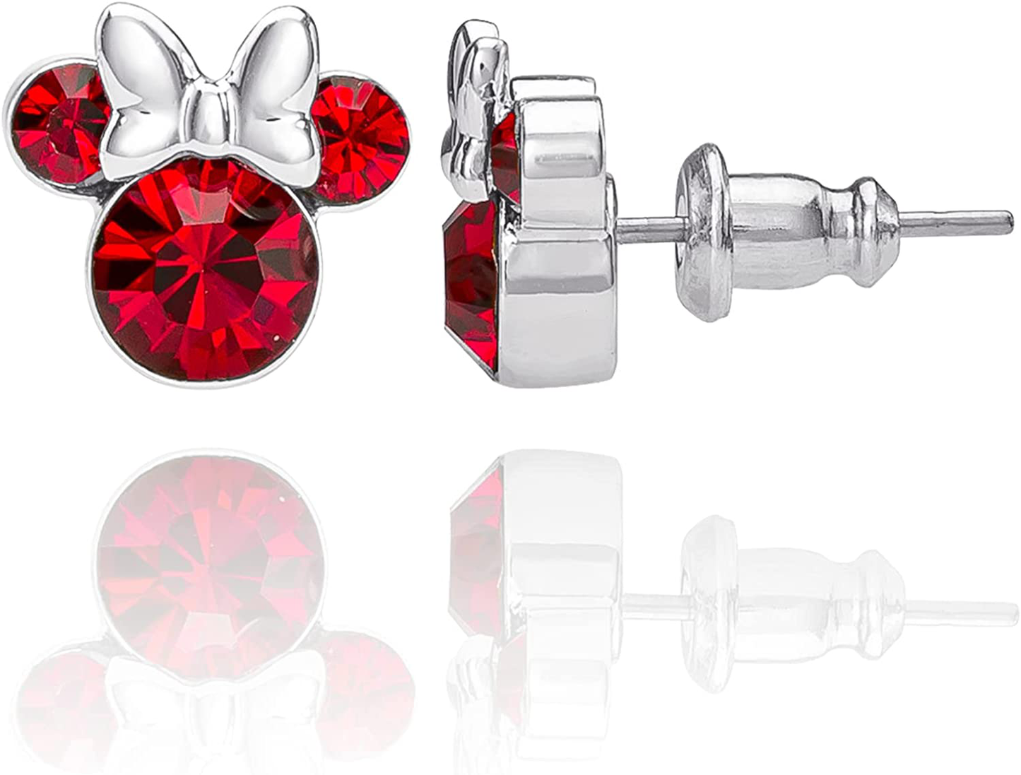 Disney Minnie Mouse Birthstone Jewelry, Silver Plated Crystal Stud Earrings for Women and Girls Arts & Entertainment > Party & Celebration > Gift Giving Disney July-Ruby Crystal