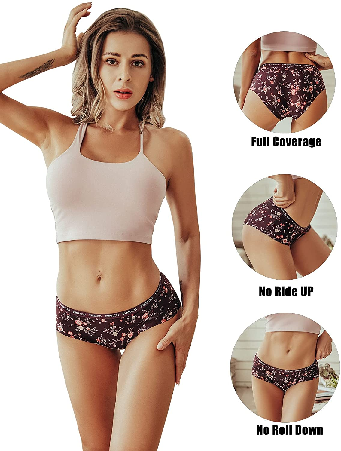 FINETOO Womens Bikini Panties Underwear Soft Stretch Hipster Laser Cut Briefs Sexy Low Rise Hiphugger Cheekini Multi Pack Apparel & Accessories > Clothing > Underwear & Socks > Underwear KYLIE MAX