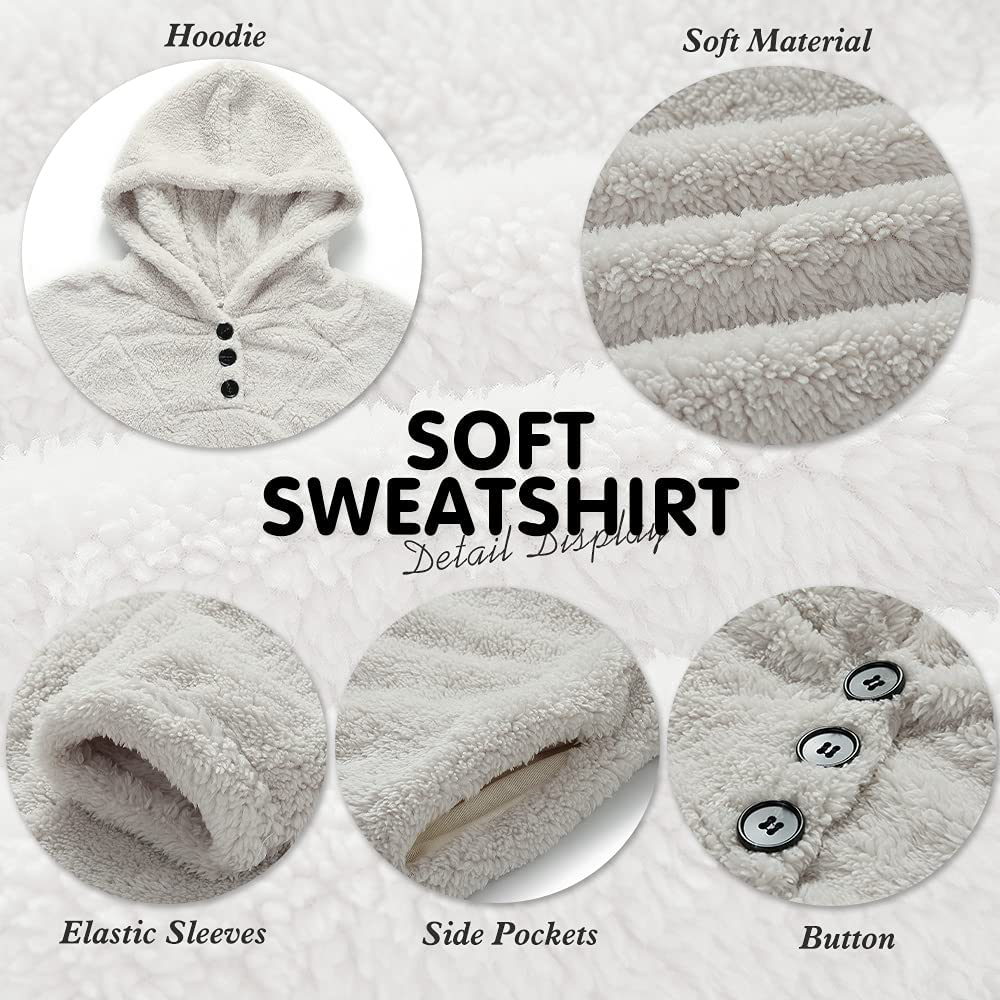 KIRUNDO Winter Women’S Fuzzy Fleece Hoodies Sweatshirts Casual Long Sleeves Shaggy Sherpa Pullover with Pockets Apparel & Accessories > Clothing > Activewear Kylie Max