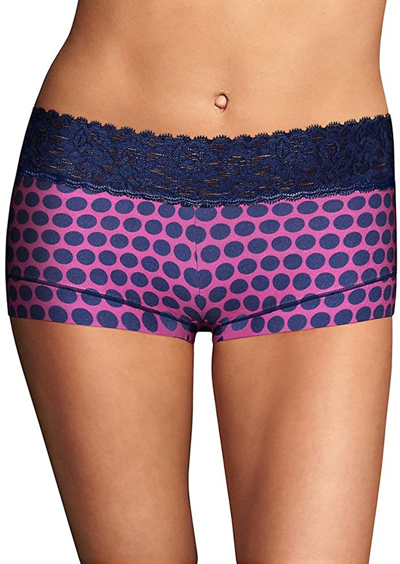 Maidenform Women'S Dream Cotton with Lace Boyshort Apparel & Accessories > Clothing > Underwear & Socks > Underwear Maidenform Destiny Pop Dot Print/Navy 9