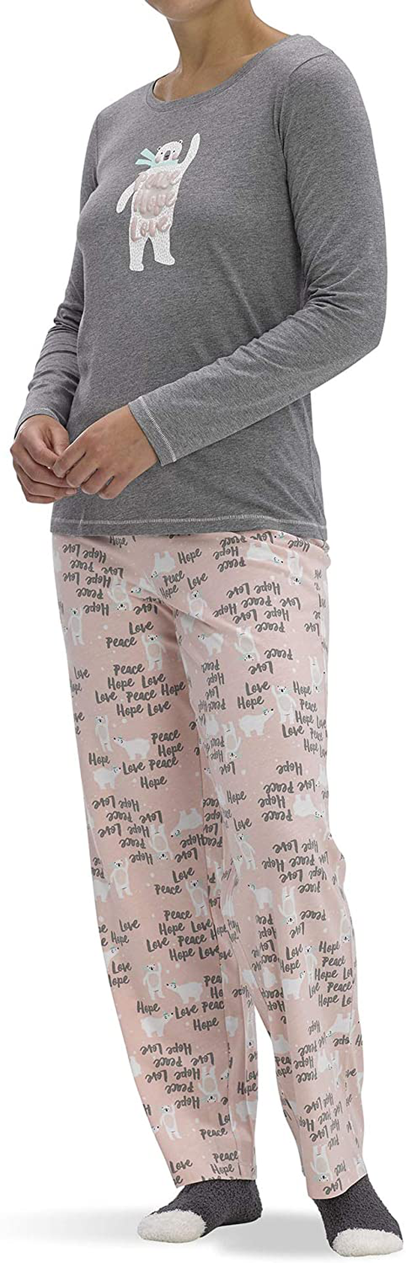 HUE Women's Printed Knit Tee and Pant 3 Piece Pajama Set Apparel & Accessories > Clothing > Sleepwear & Loungewear > Pajamas HUE Medium Grey Heather - Peach Hope Love X-Large