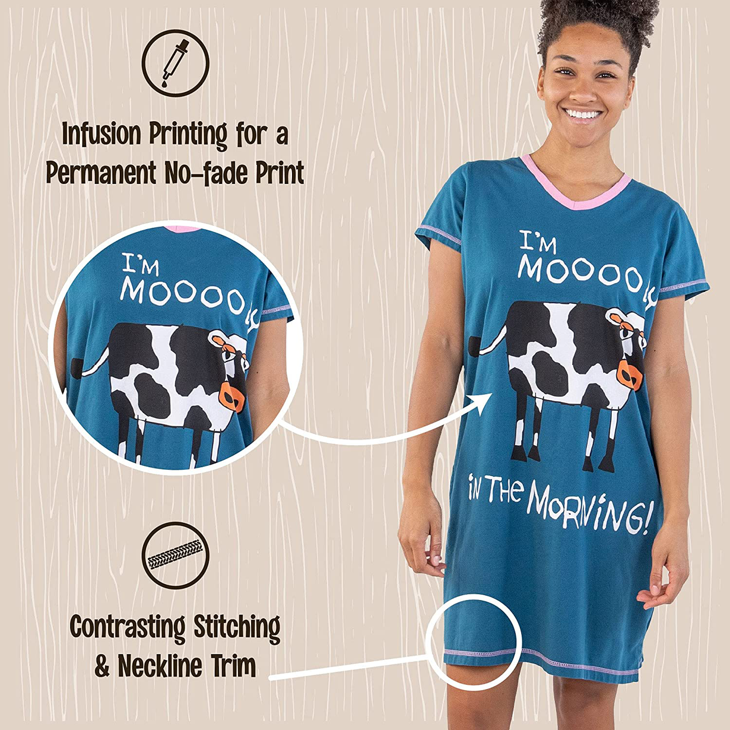 Lazy One V-Neck Nightshirts for Women, Farm Animal Designs Apparel & Accessories > Clothing > Sleepwear & Loungewear > Nightgowns Kylie Max