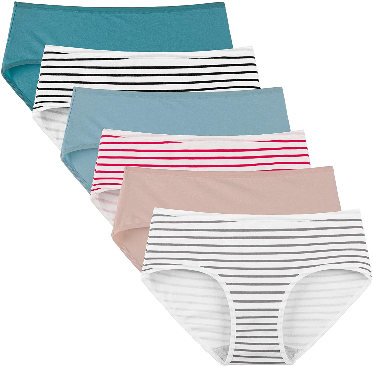 INNERSY Womens Underwear Cotton Hipster Panties Regular & plus Size 6-Pack Apparel & Accessories > Clothing > Underwear & Socks > Underwear INNERSY Solid Colors and Stripes Small