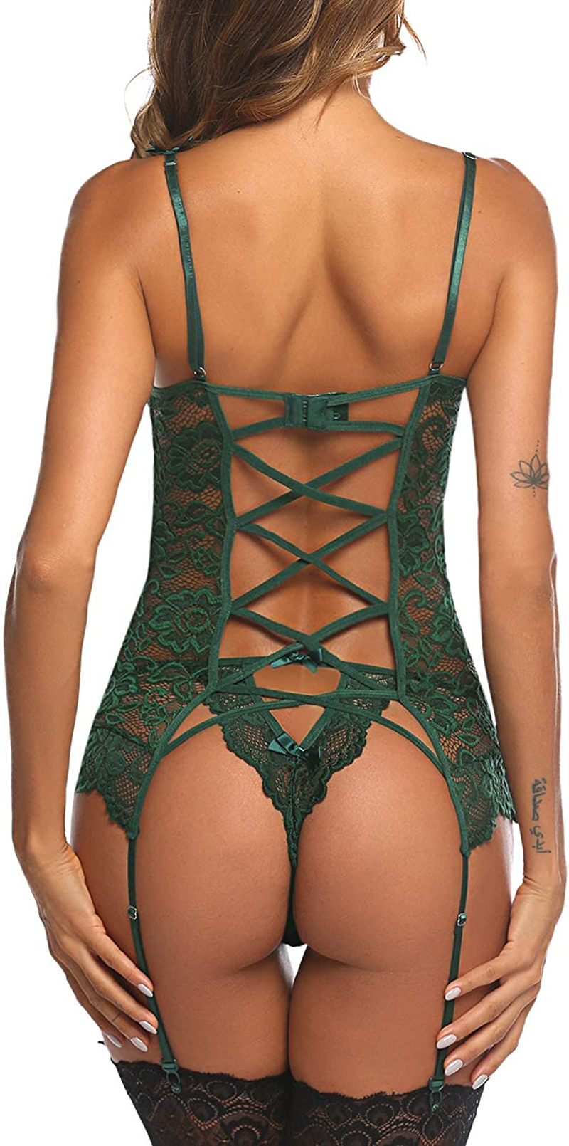 Avidlove Women’S Lace Babydoll with Garter Mini Teddy Bodysuit Sexy Lingerie Backless Chemise Apparel & Accessories > Clothing > Underwear & Socks > Lingerie Kylie Max