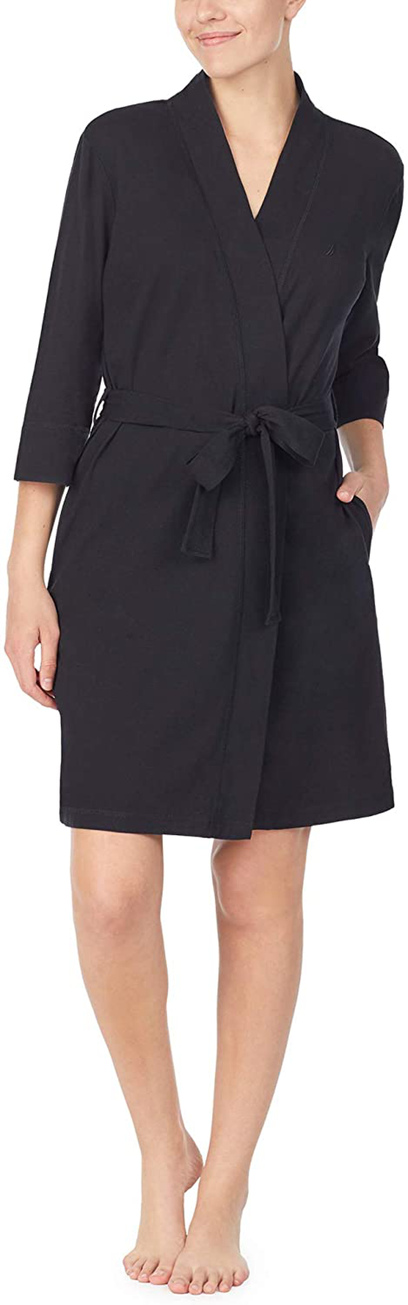 Nautica Women'S 100% Cotton Jersey Robe Apparel & Accessories > Clothing > Sleepwear & Loungewear > Robes Nautica Black 1X